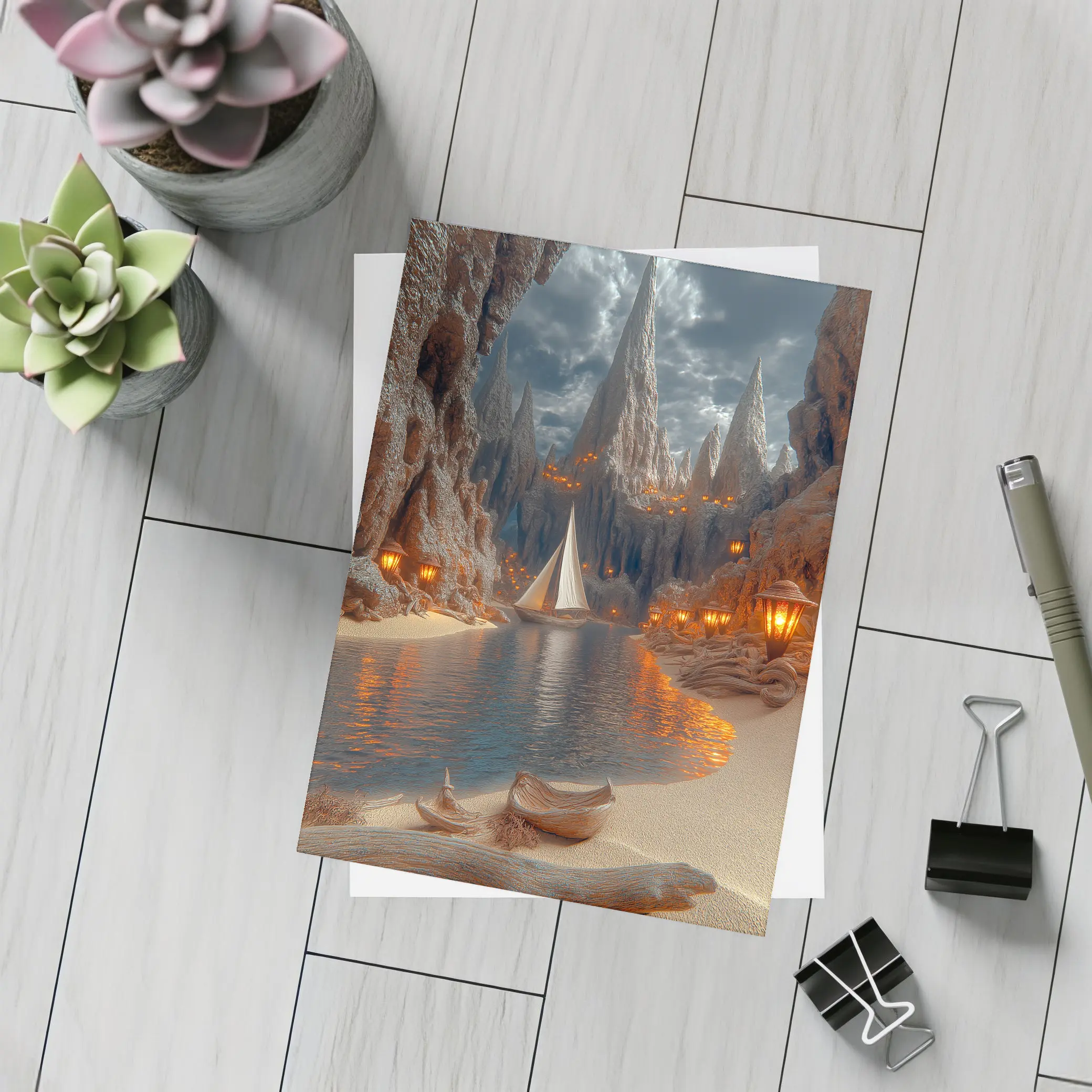 Sailboat Canyon Cove With Glowing Lanterns – Postcards