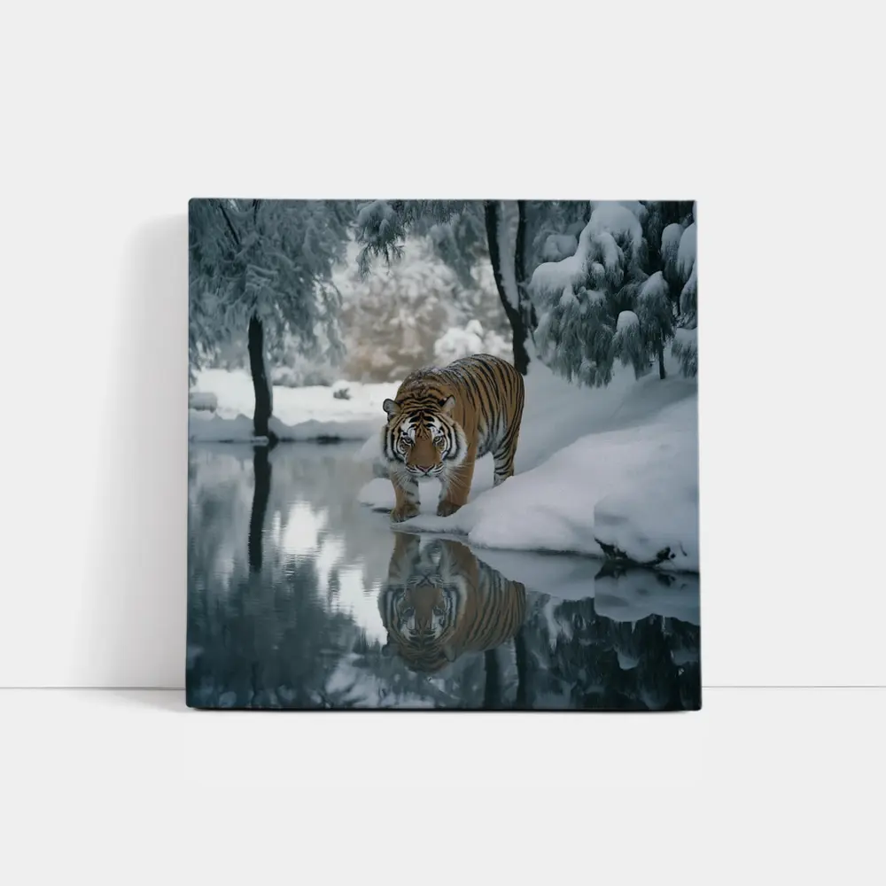 Amur Tiger Walking By Snowy Winter River – Wall Art