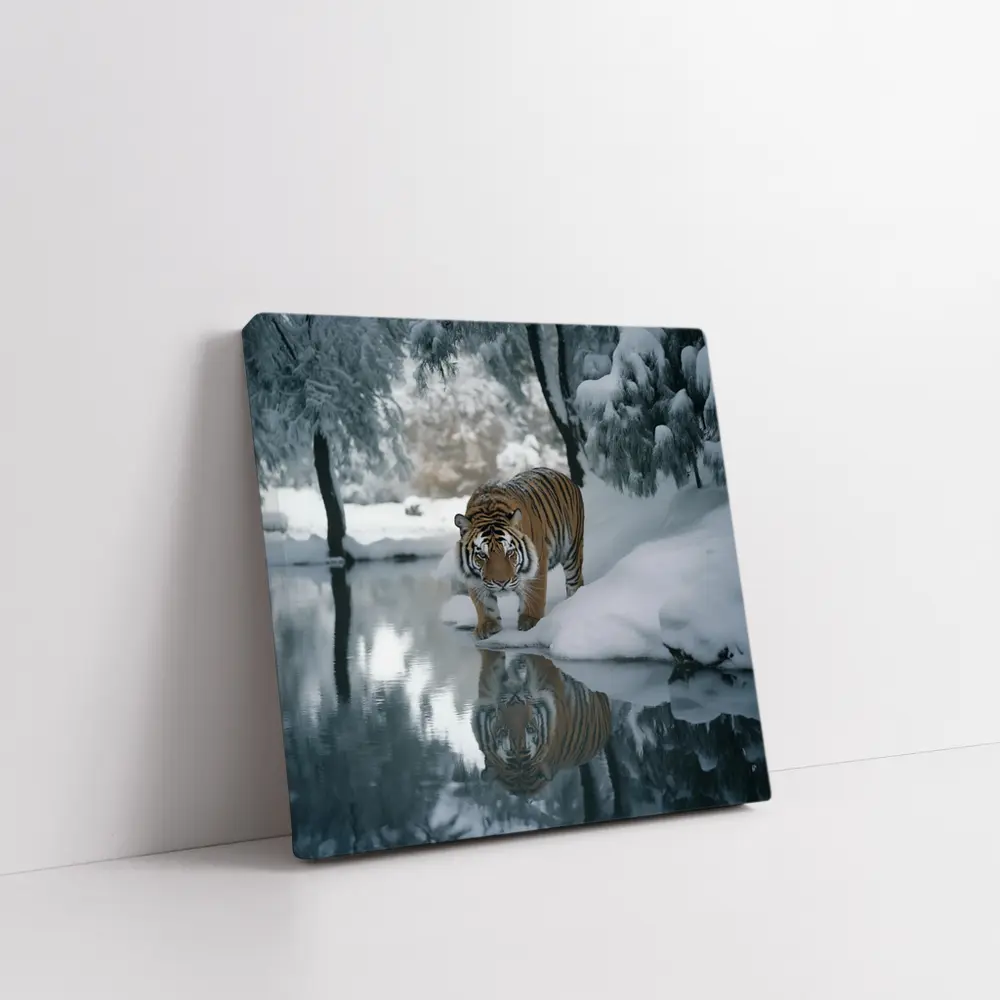 Amur Tiger Walking By Snowy Winter River – Wall Art