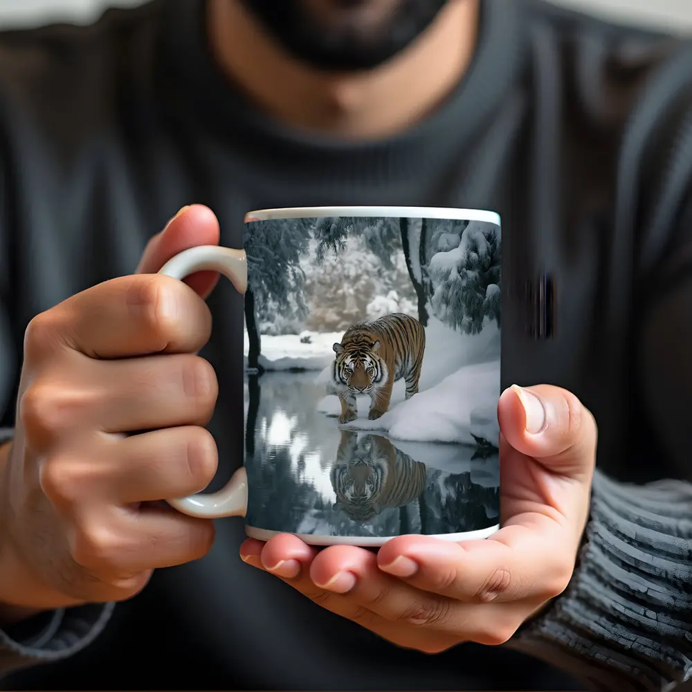 Amur Tiger Walking By Snowy Winter River – Mugs