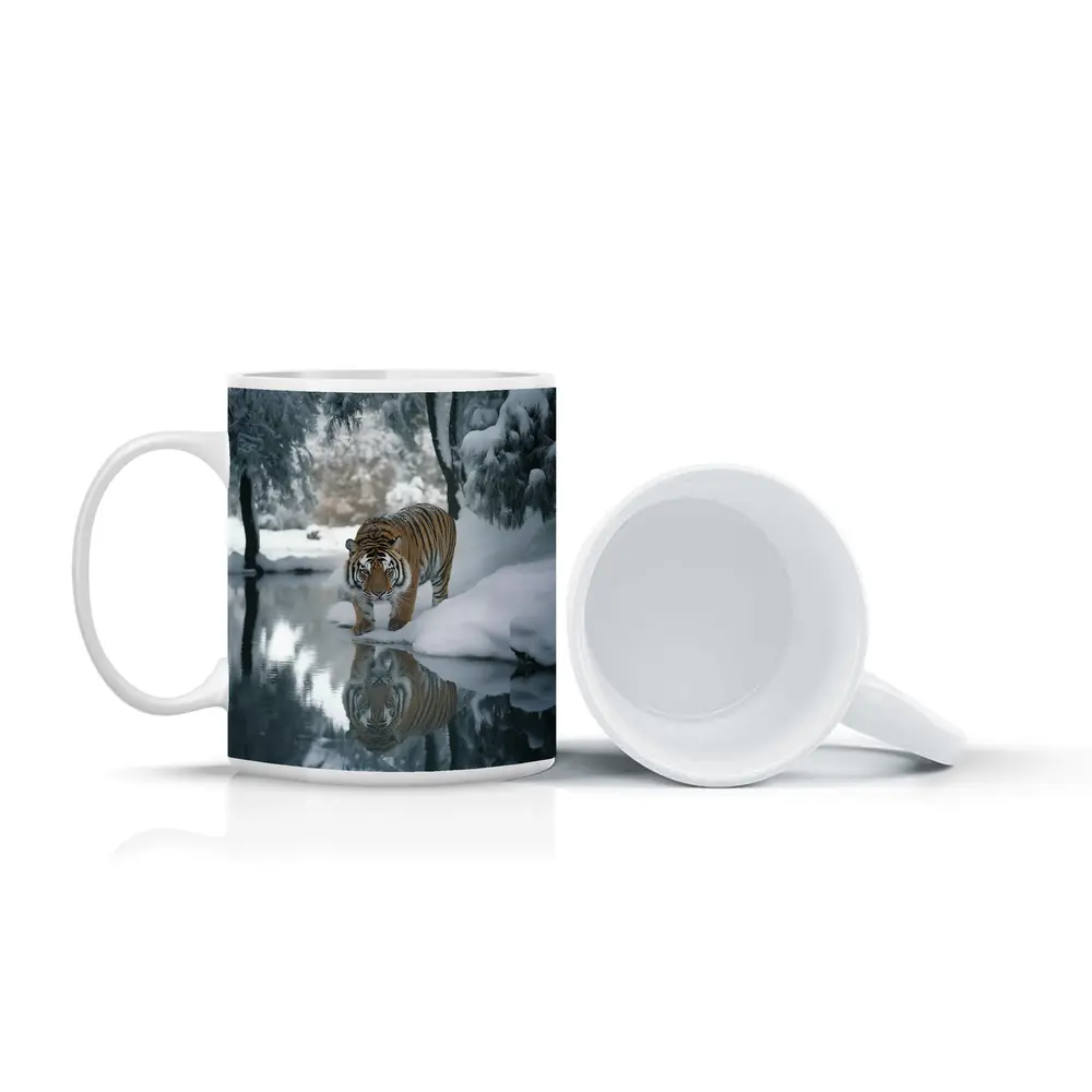 Amur Tiger Walking By Snowy Winter River – Mugs