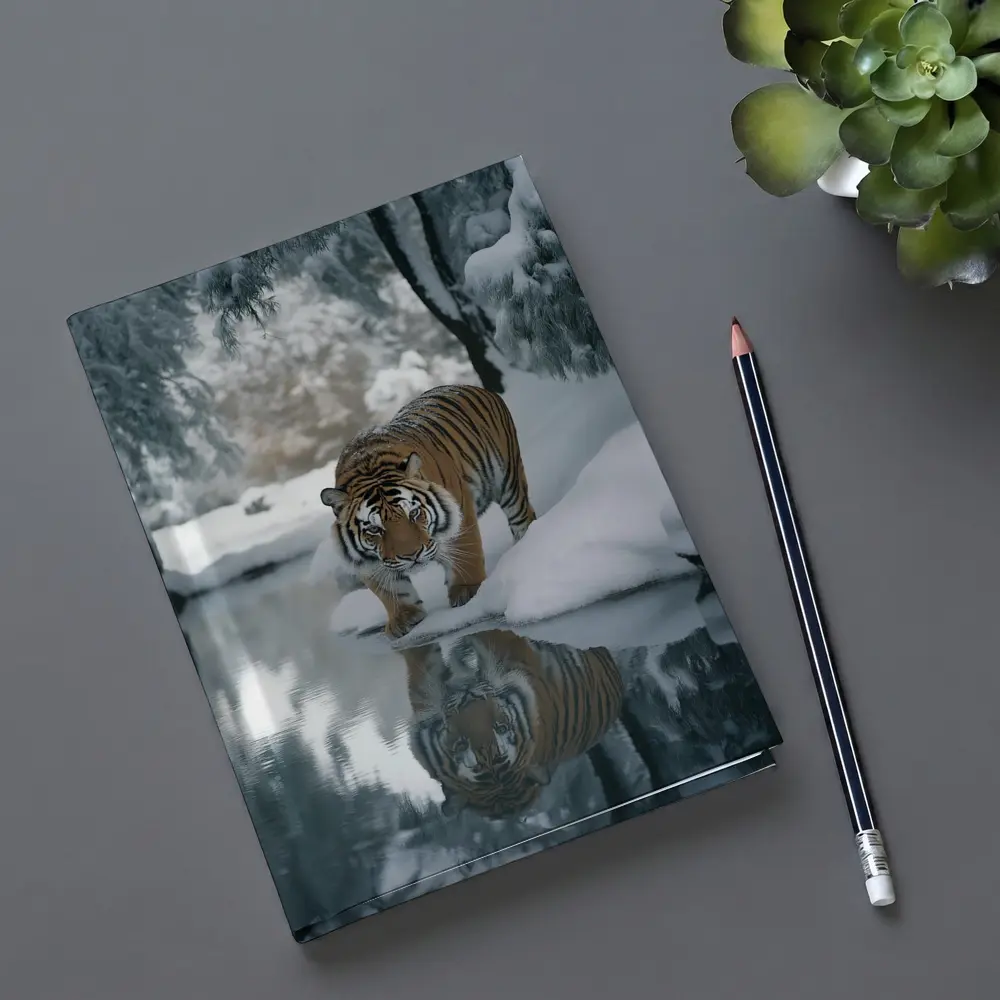Amur Tiger Walking By Snowy Winter River – Notebooks