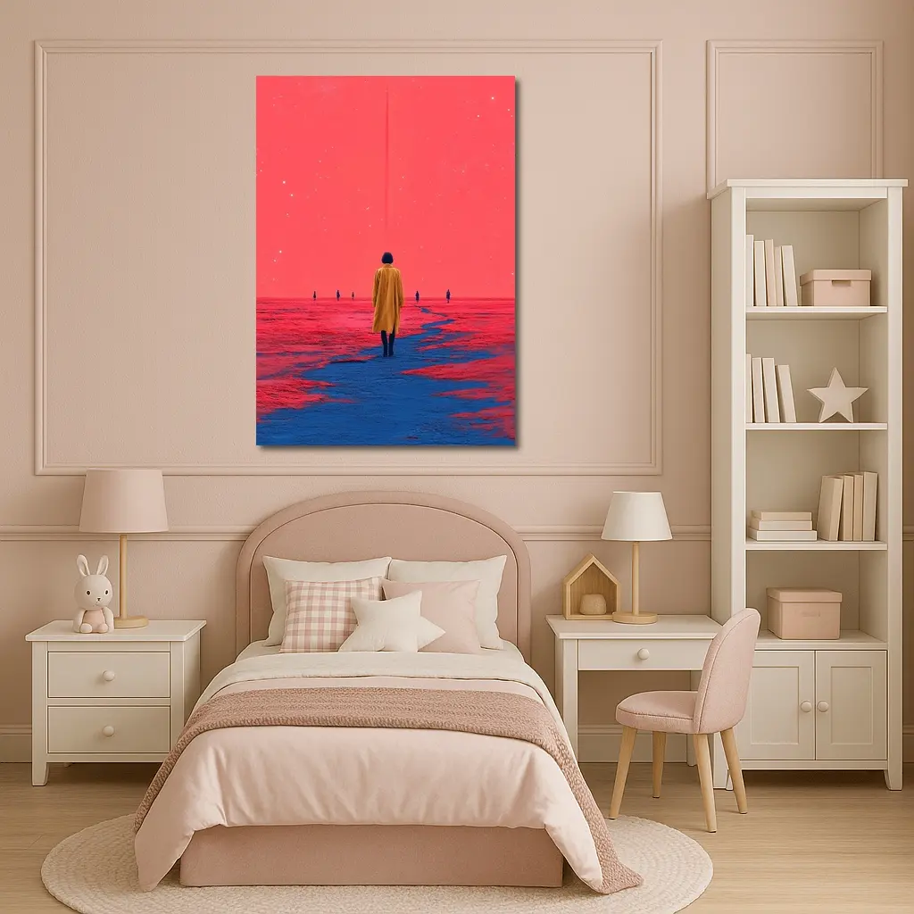 Lone Figure Red Sky Surreal Landscape Art – Wall Art