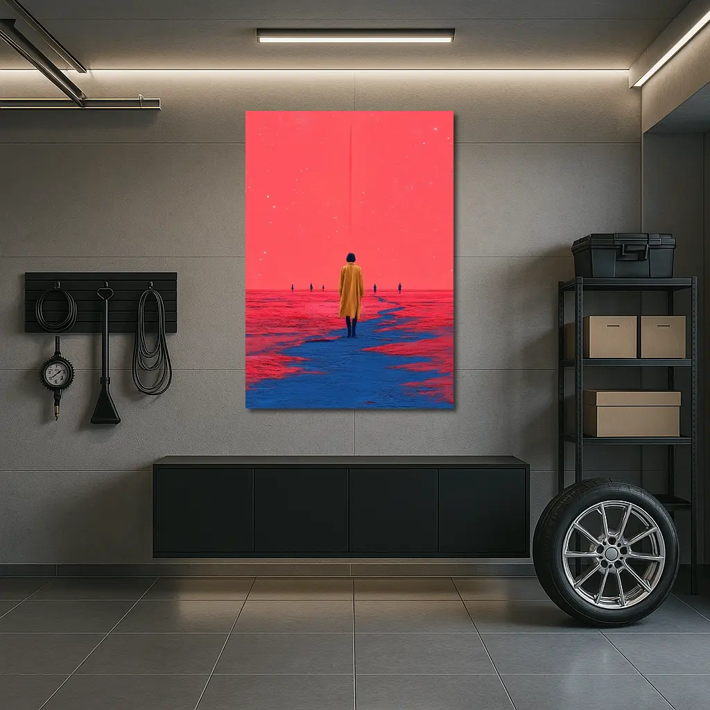 Lone Figure Red Sky Surreal Landscape Art – Wall Art