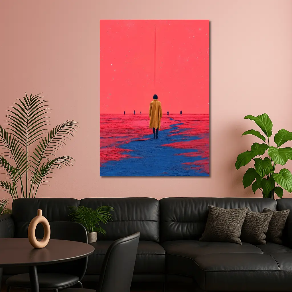 Lone Figure Red Sky Surreal Landscape Art – Wall Art