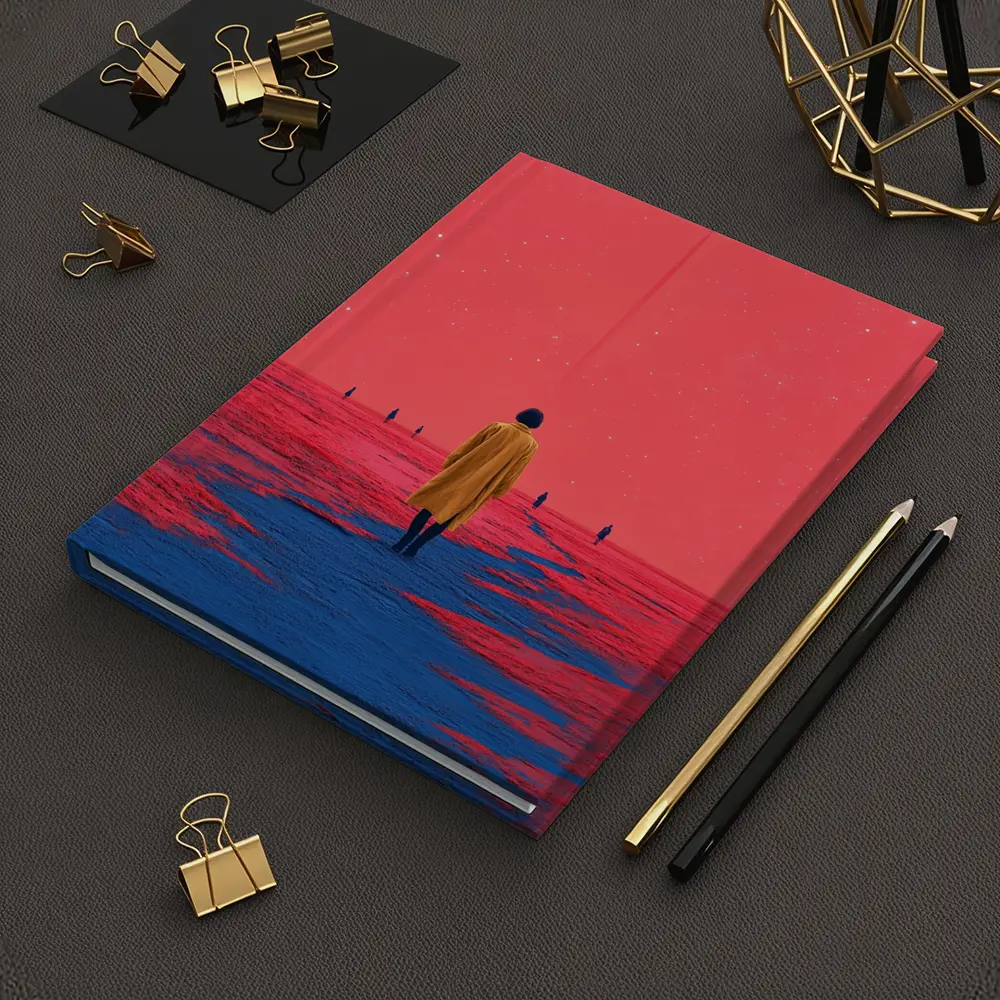 Lone Figure Red Sky Surreal Landscape Art – Notebooks