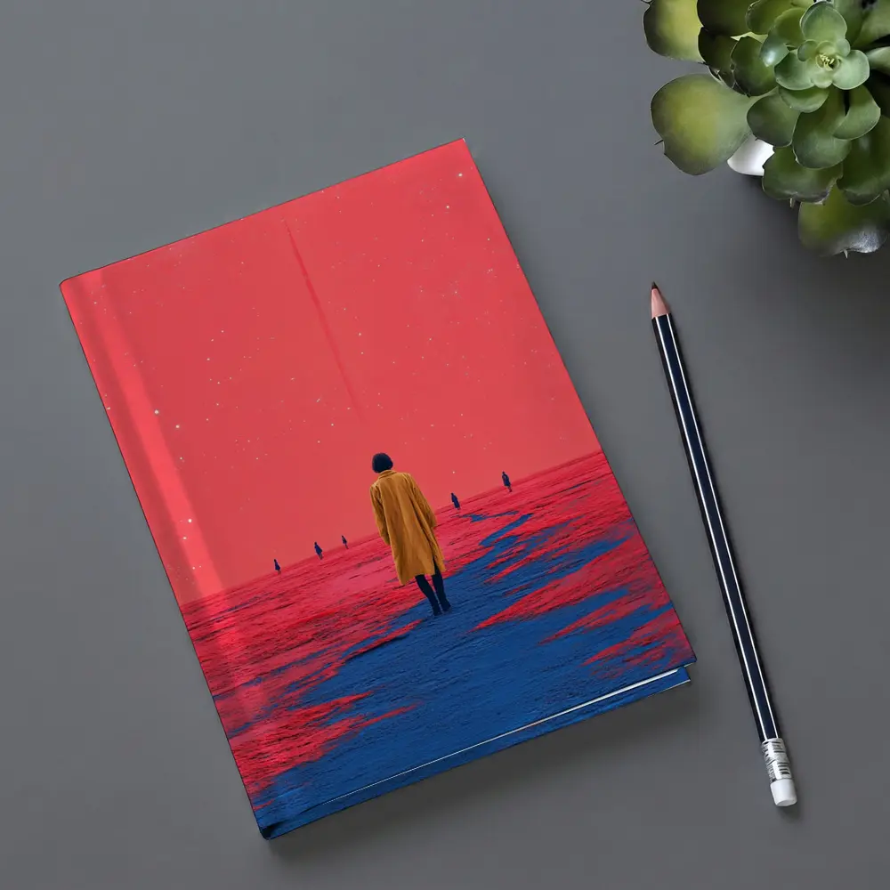 Lone Figure Red Sky Surreal Landscape Art – Notebooks