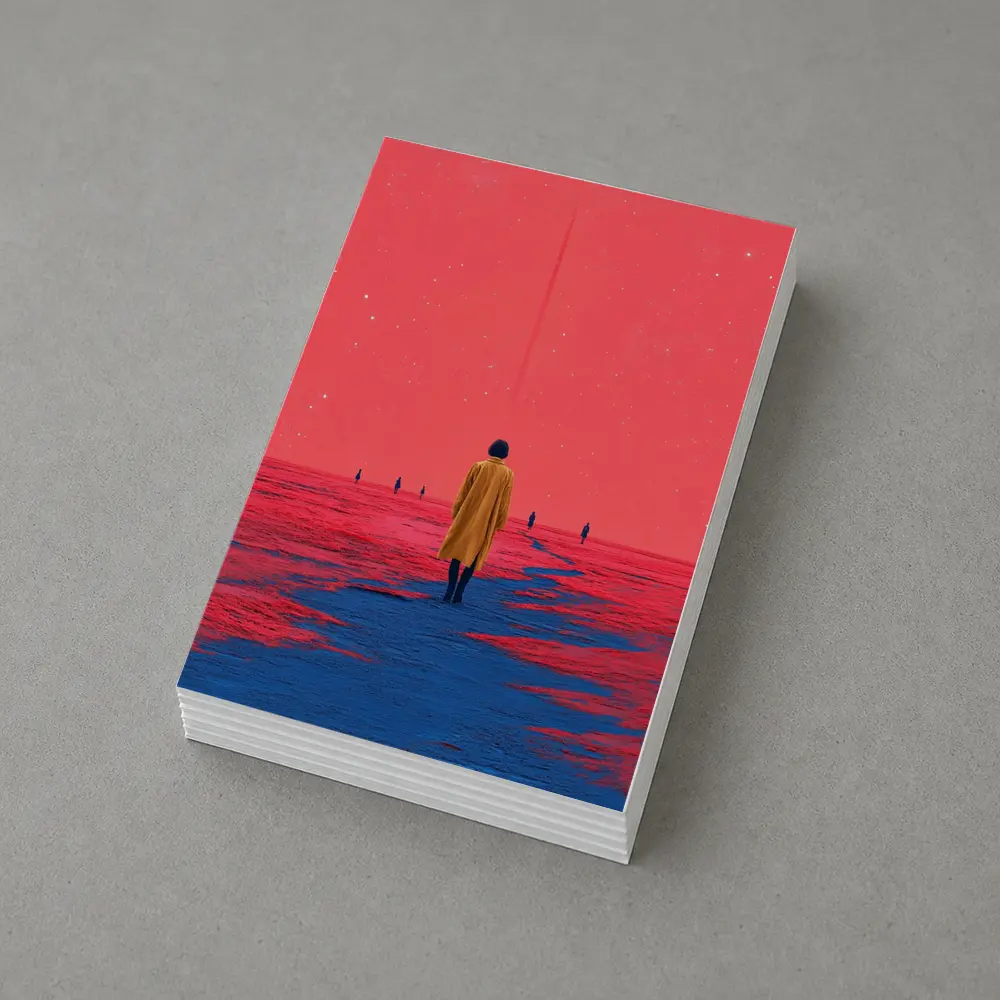 Lone Figure Red Sky Surreal Landscape Art – Postcards