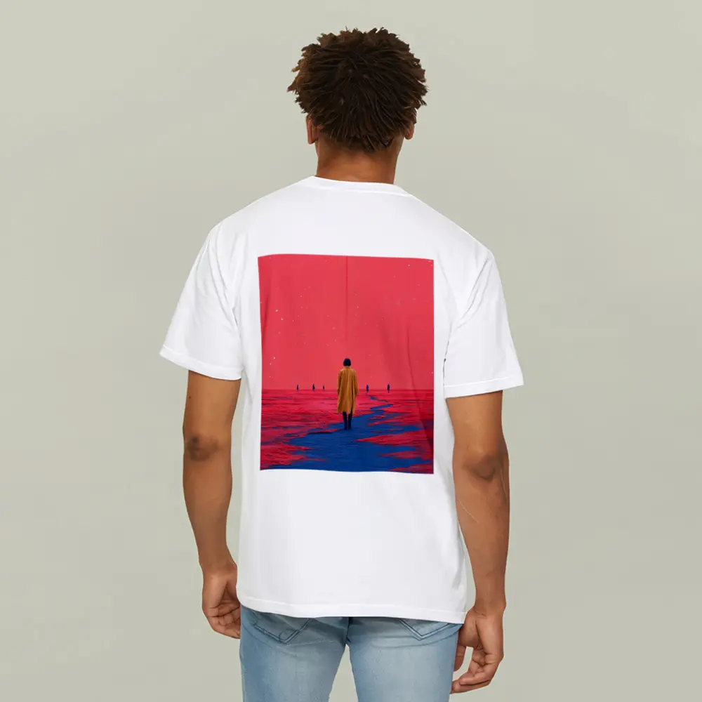 Lone Figure Red Sky Surreal Landscape Art – T-Shirts