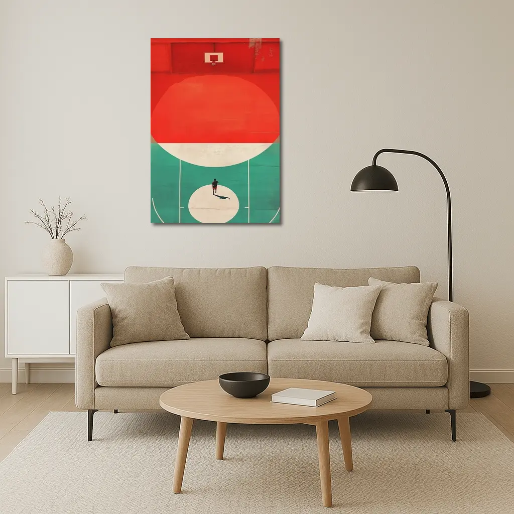 Lone Player on Retro Basketball Court – Wall Art