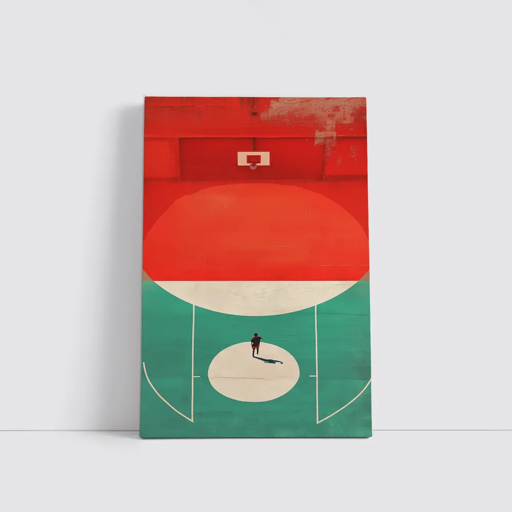 Lone Player on Retro Basketball Court – Wall Art