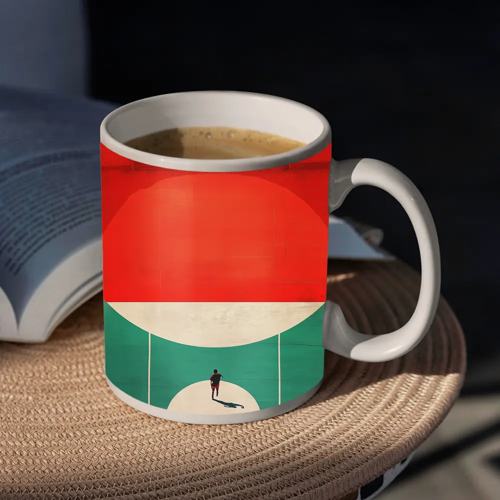 Lone Player on Retro Basketball Court – Mugs