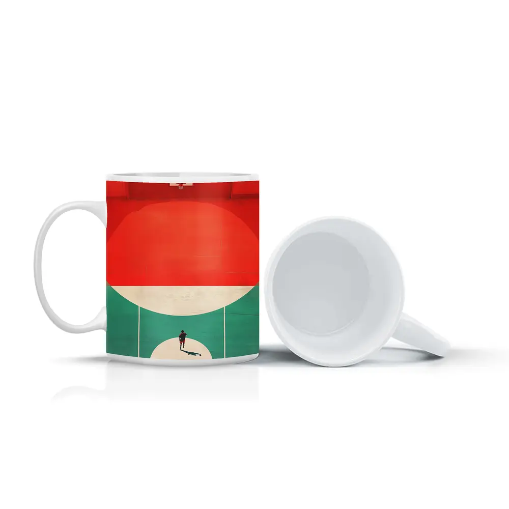 Lone Player on Retro Basketball Court – Mugs