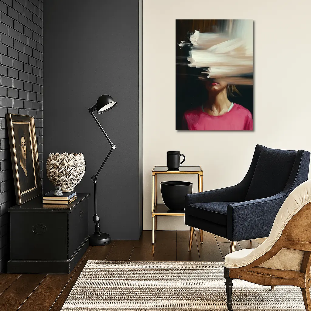 Abstract Glitch Portrait Woman Pink Shirt – Wall Art