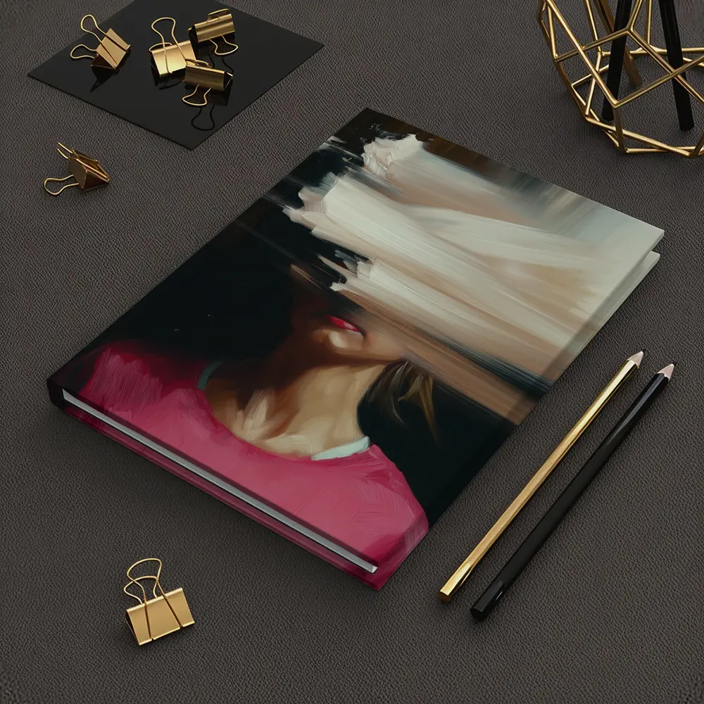 Abstract Glitch Portrait Woman Pink Shirt – Notebooks