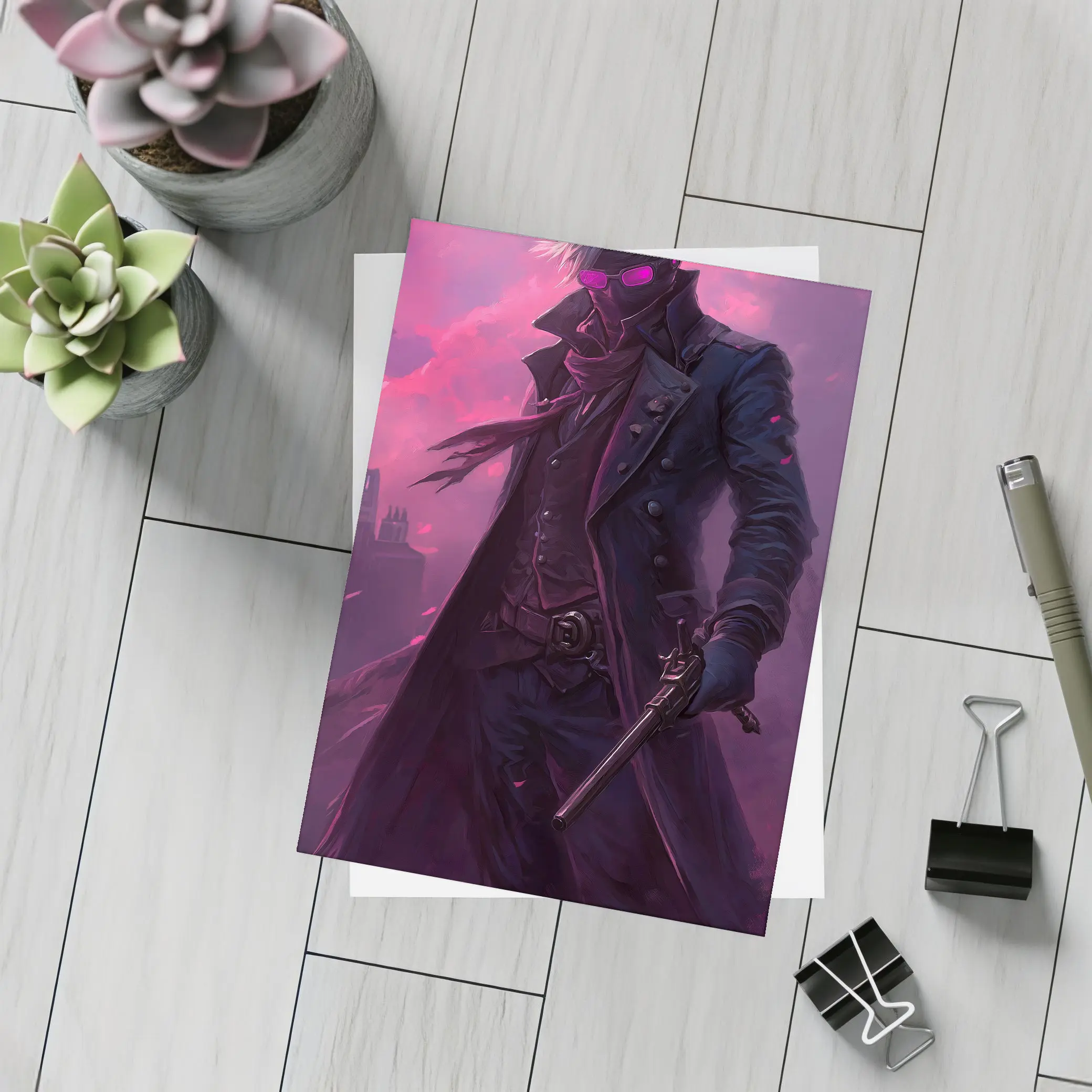 Anime Swordsman Dark Purple Cloudy Sky – Postcards