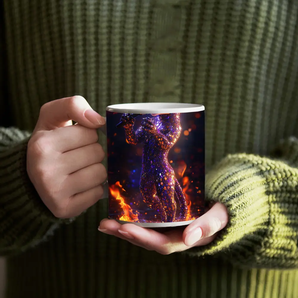 Glittery Leopard Singing On Fire Stage – Mugs