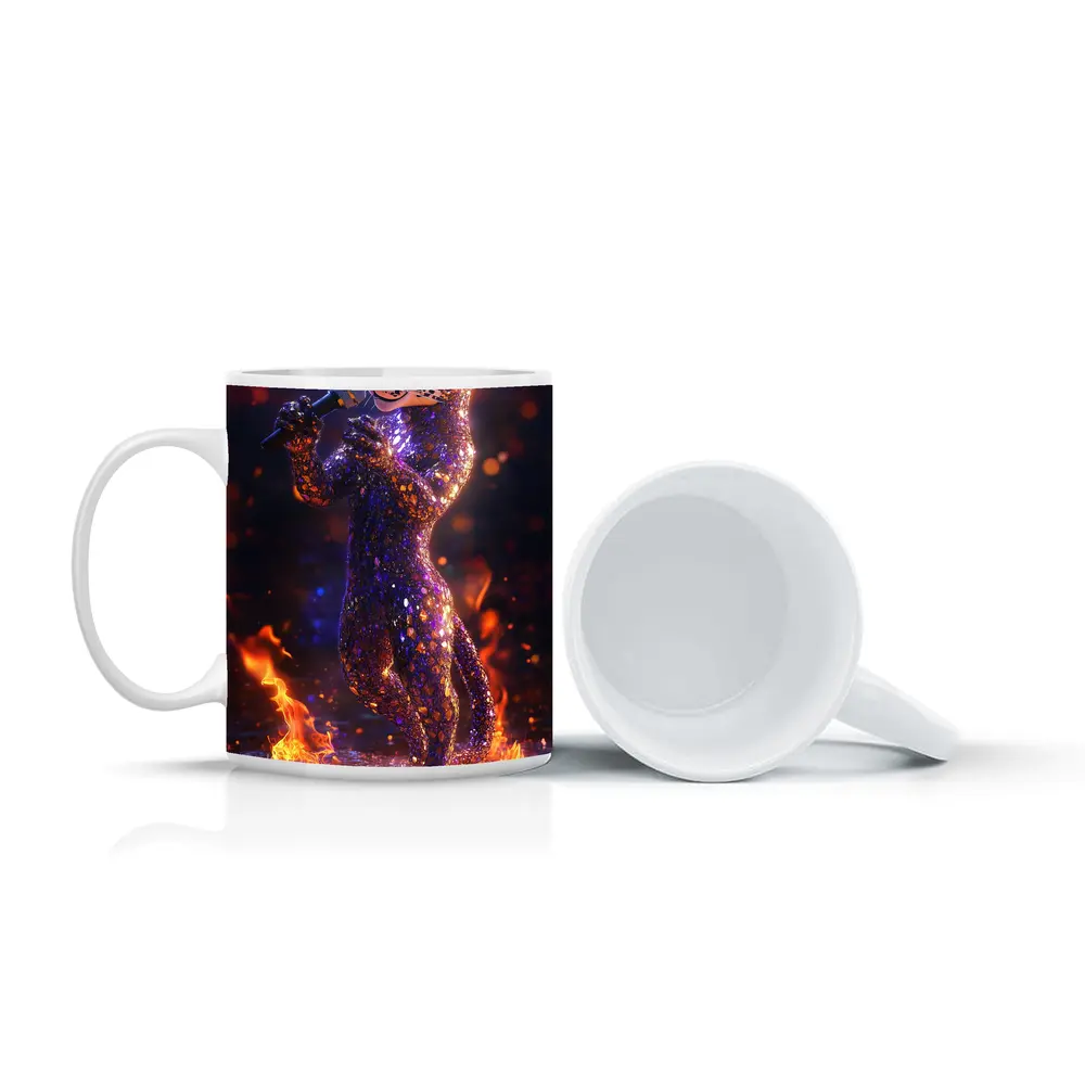 Glittery Leopard Singing On Fire Stage – Mugs