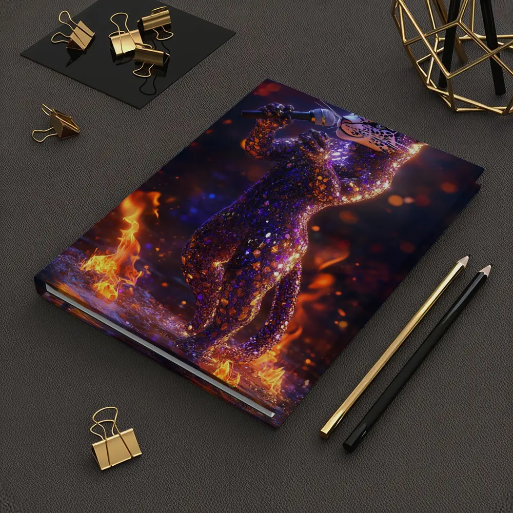 Glittery Leopard Singing On Fire Stage – Notebooks