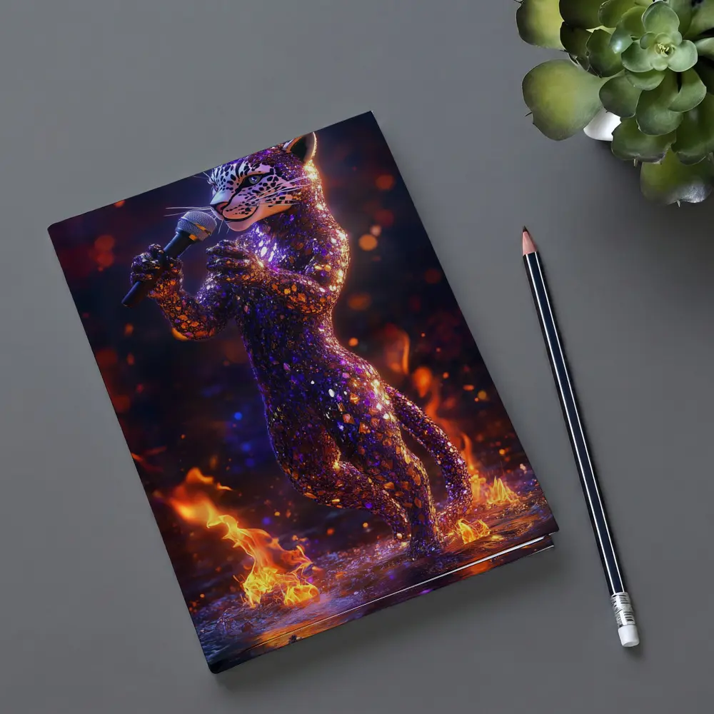 Glittery Leopard Singing On Fire Stage – Notebooks