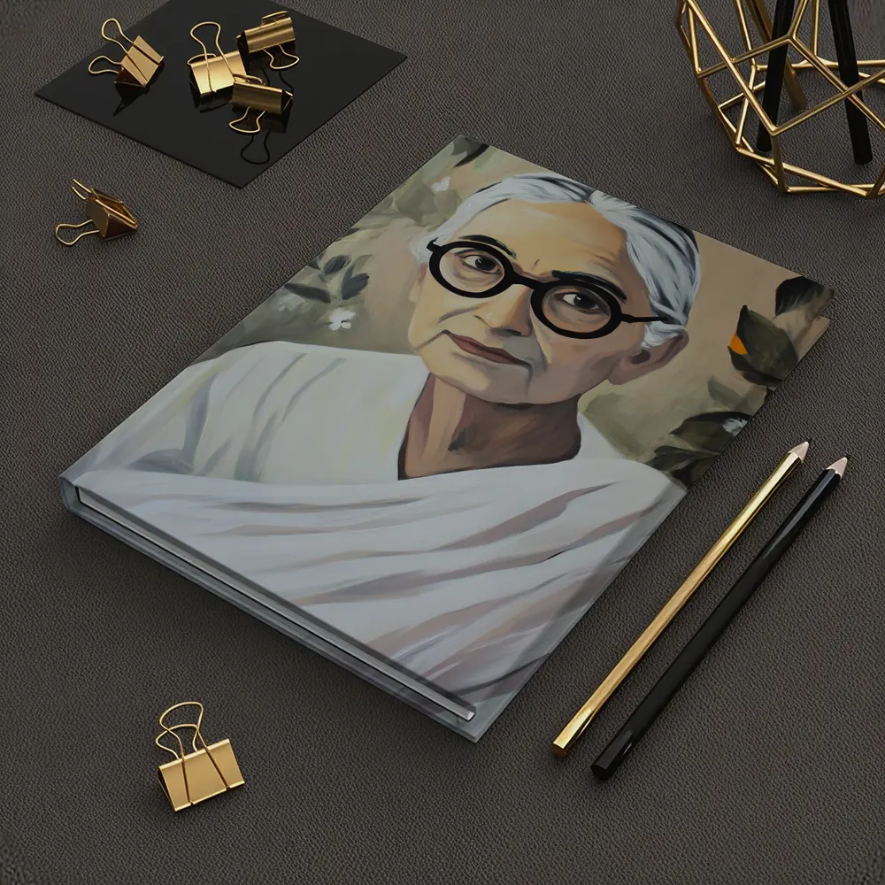 Elderly Indian Woman Portrait Floral Background Painting – Notebooks