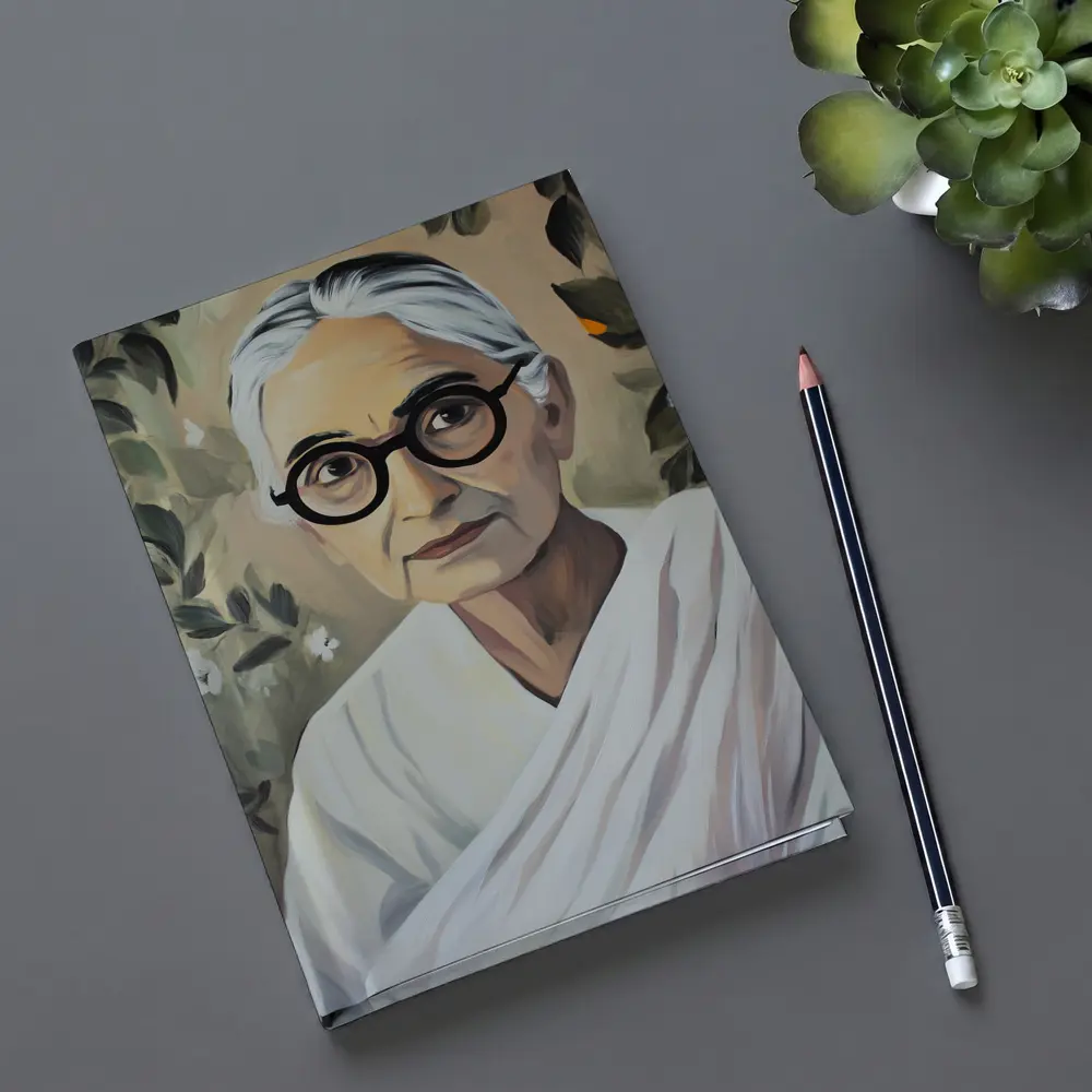 Elderly Indian Woman Portrait Floral Background Painting – Notebooks