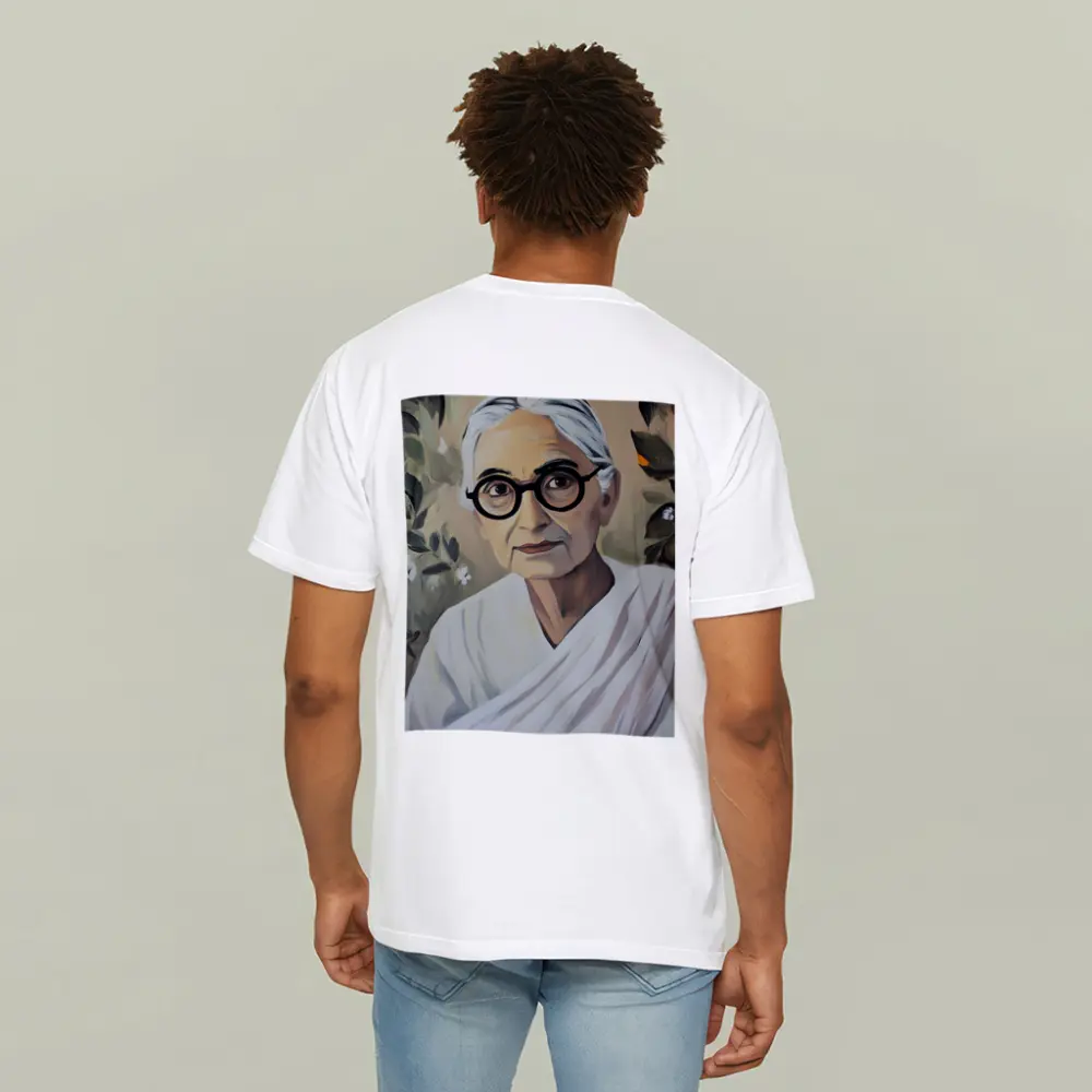 Elderly Indian Woman Portrait Floral Background Painting – T-Shirts