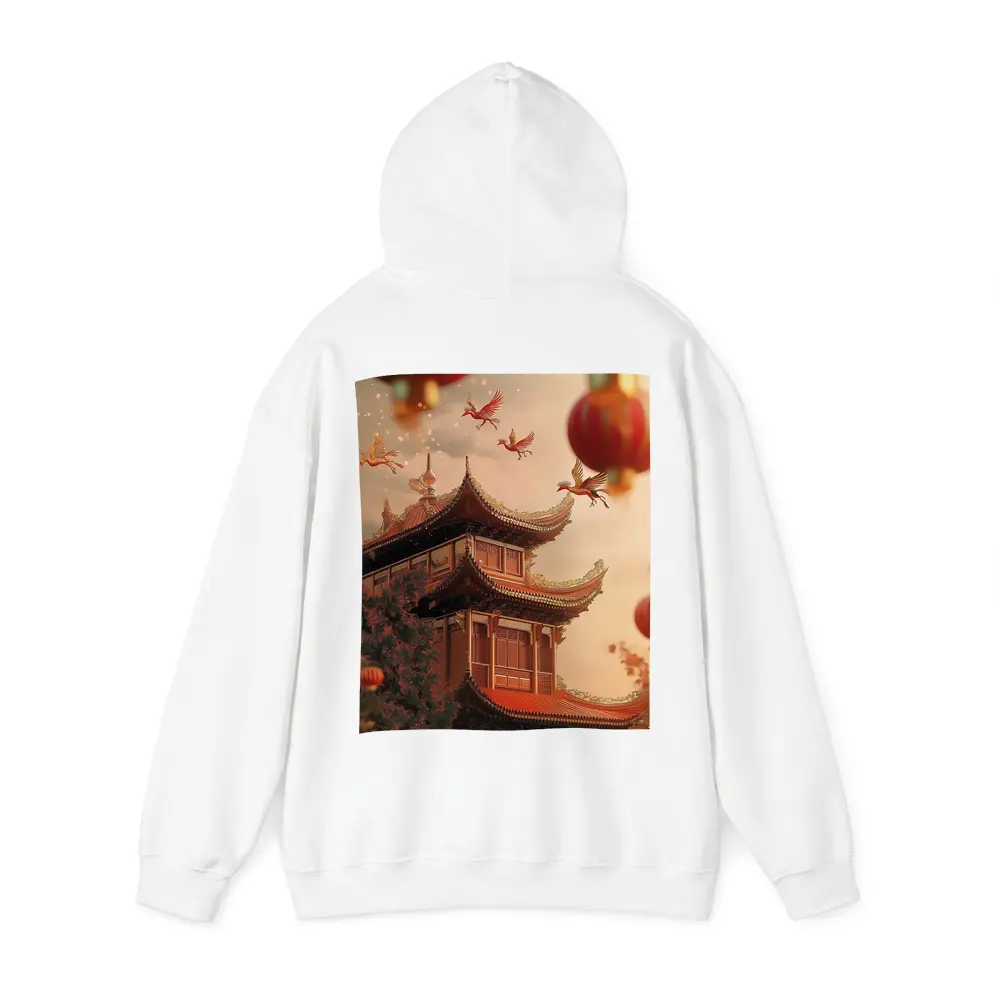 Chinese Temple Red Lanterns Phoenix Birds Sky – Hoodies