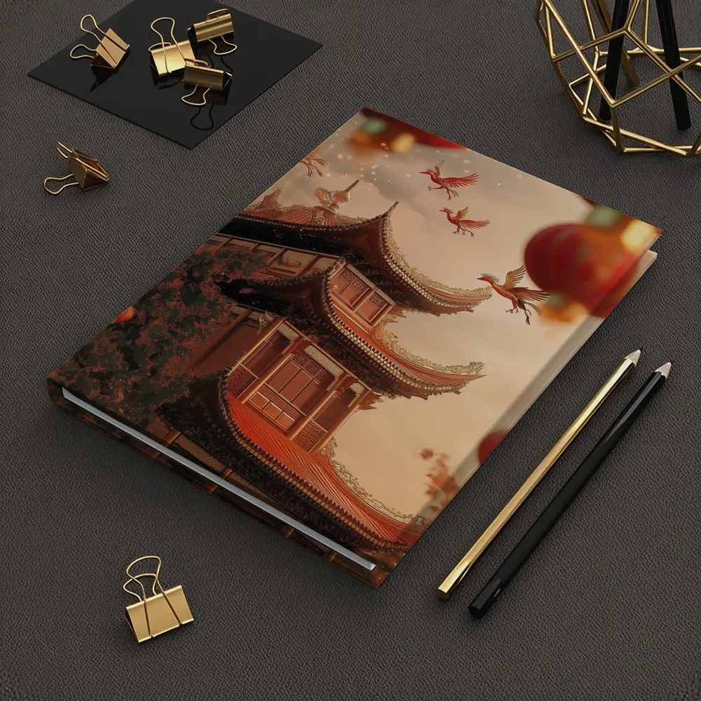 Chinese Temple Red Lanterns Phoenix Birds Sky – Notebooks
