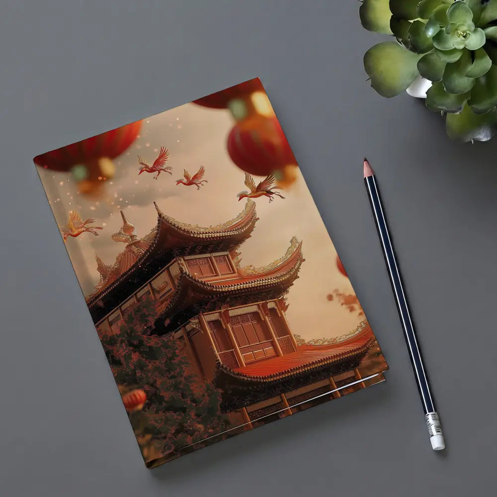 Chinese Temple Red Lanterns Phoenix Birds Sky – Notebooks