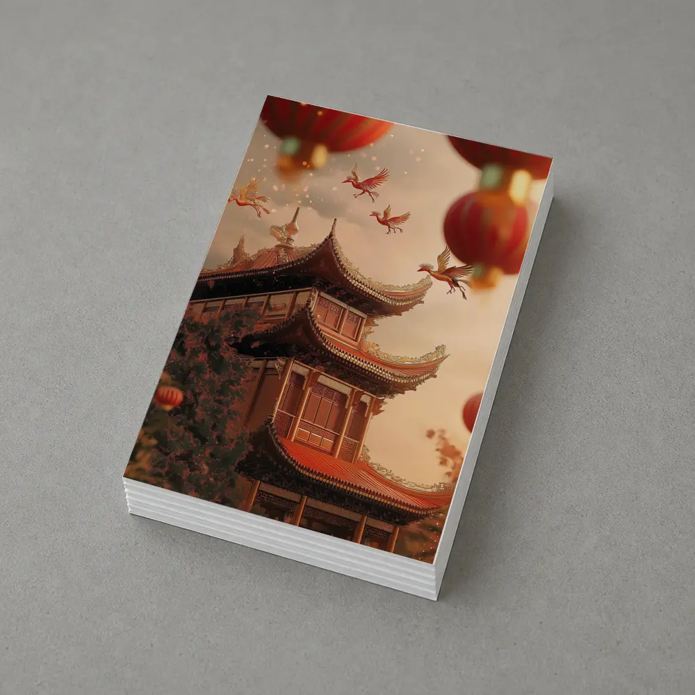 Chinese Temple Red Lanterns Phoenix Birds Sky – Postcards