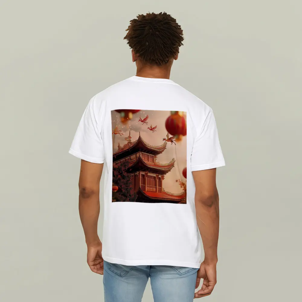 Chinese Temple Red Lanterns Phoenix Birds Sky – T-Shirts