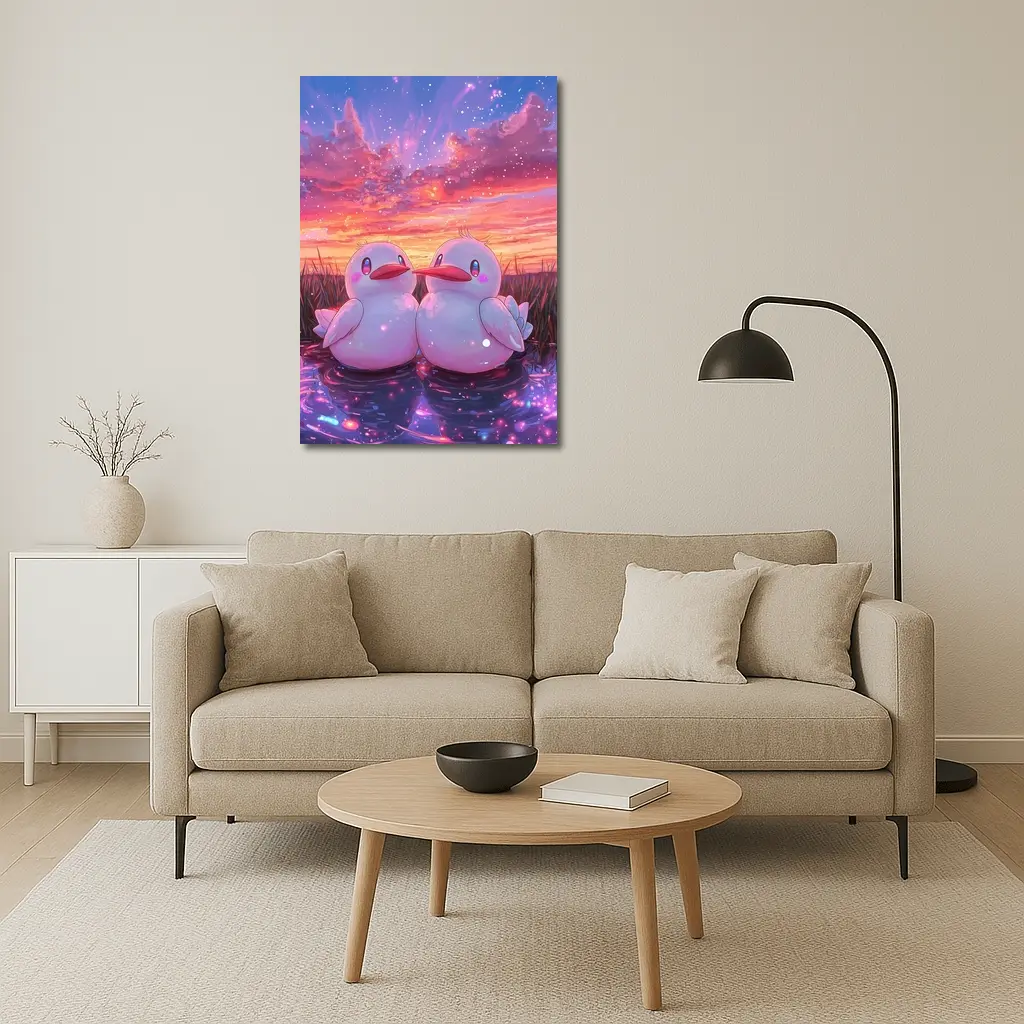 Cute Anime Ducks Sunset Sky Art – Wall Art