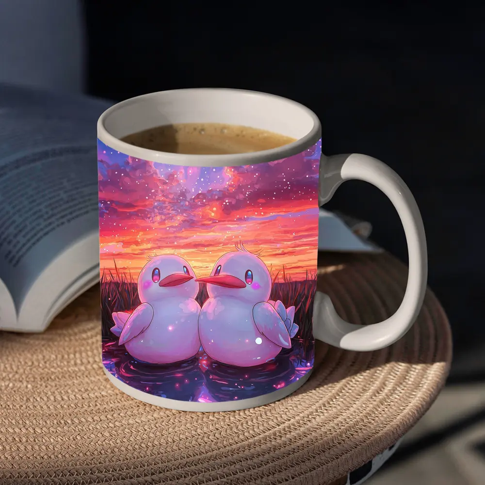 Cute Anime Ducks Sunset Sky Art – Mugs