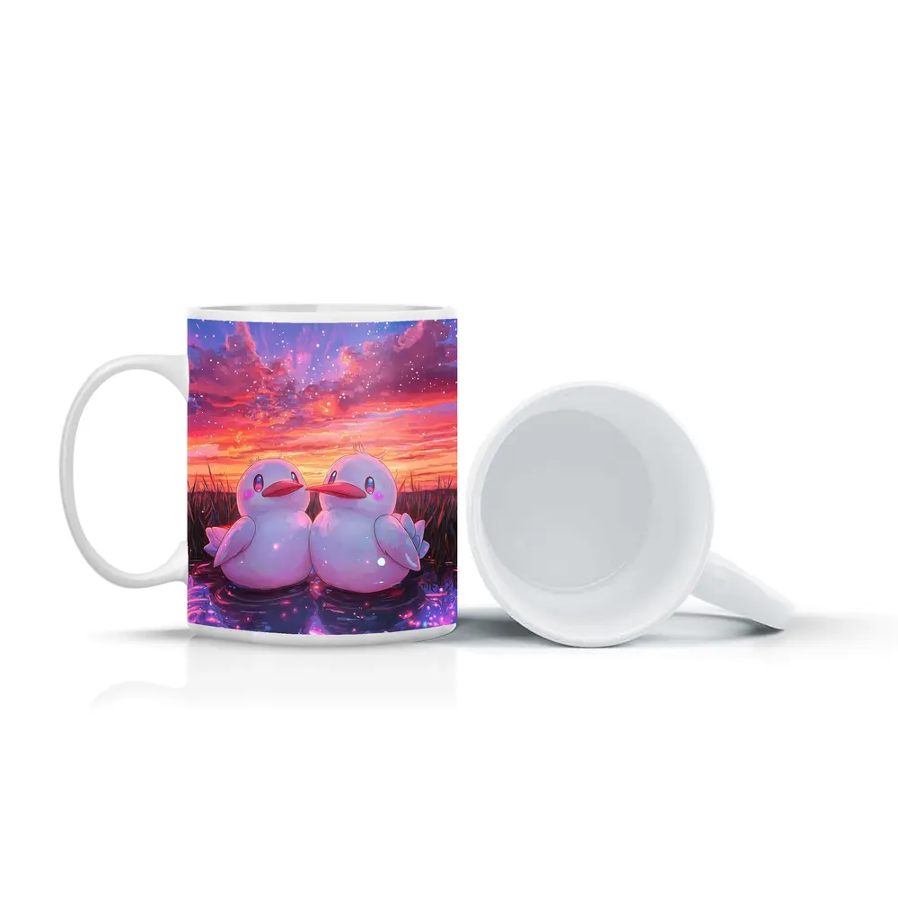 Cute Anime Ducks Sunset Sky Art – Mugs