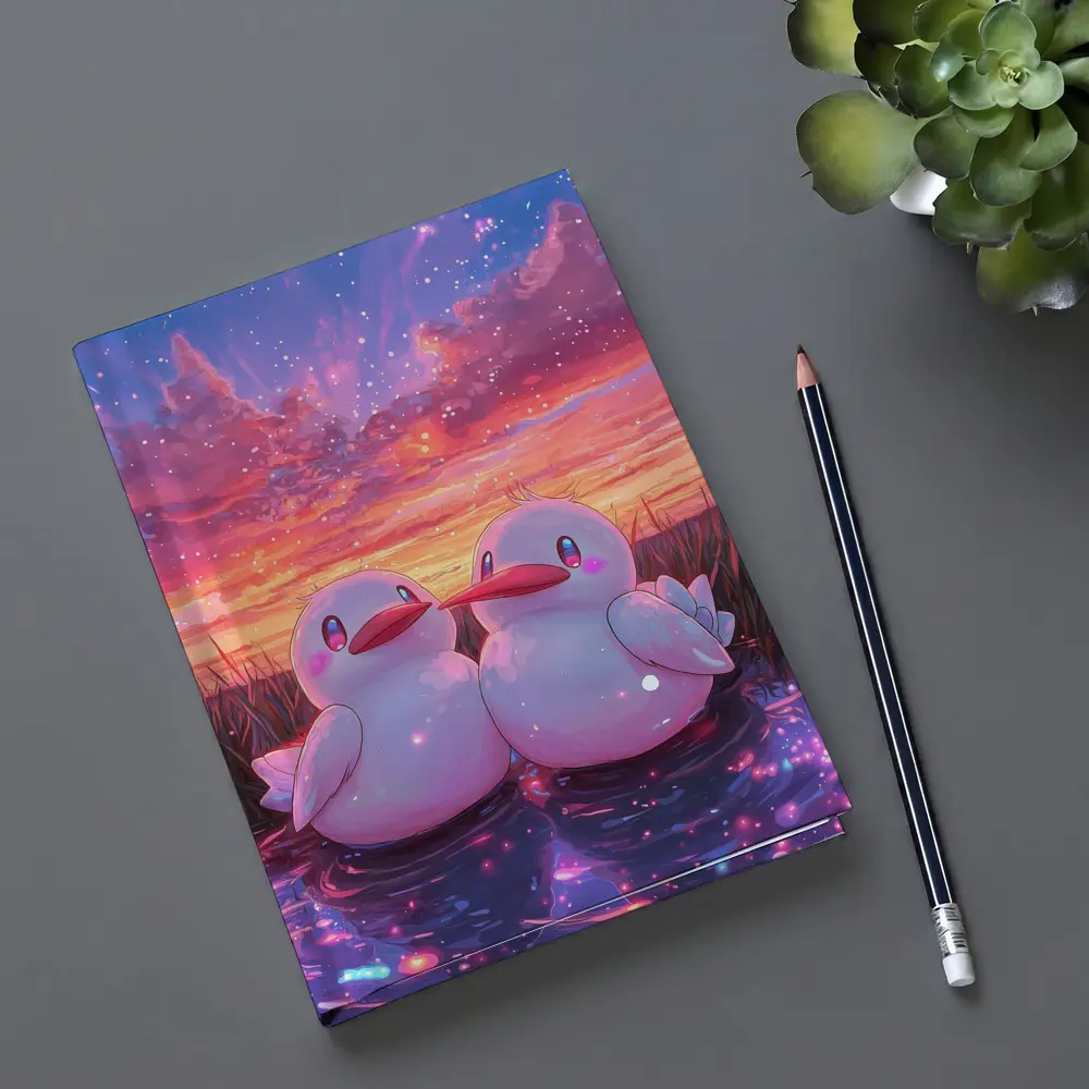 Cute Anime Ducks Sunset Sky Art – Notebooks
