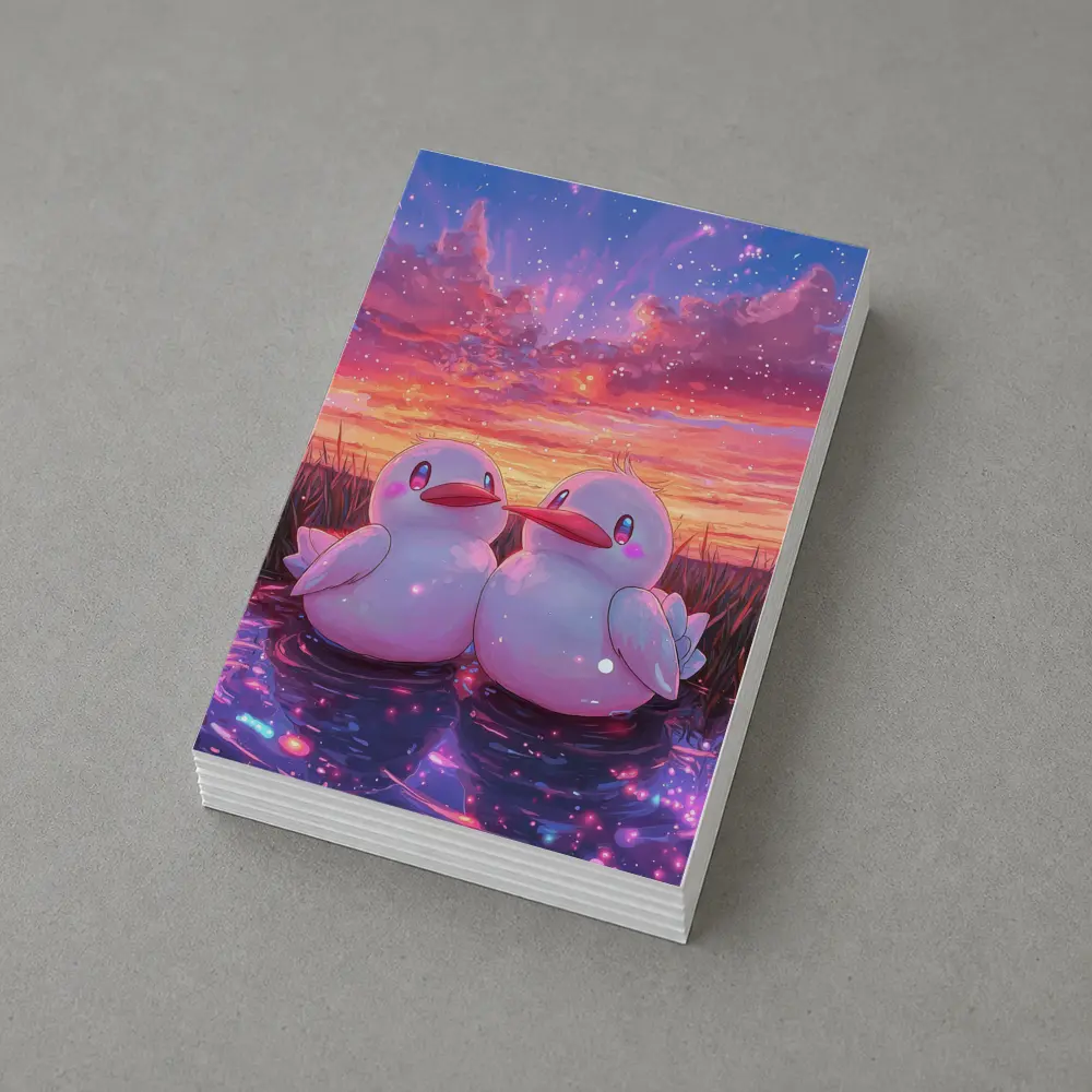Cute Anime Ducks Sunset Sky Art – Postcards