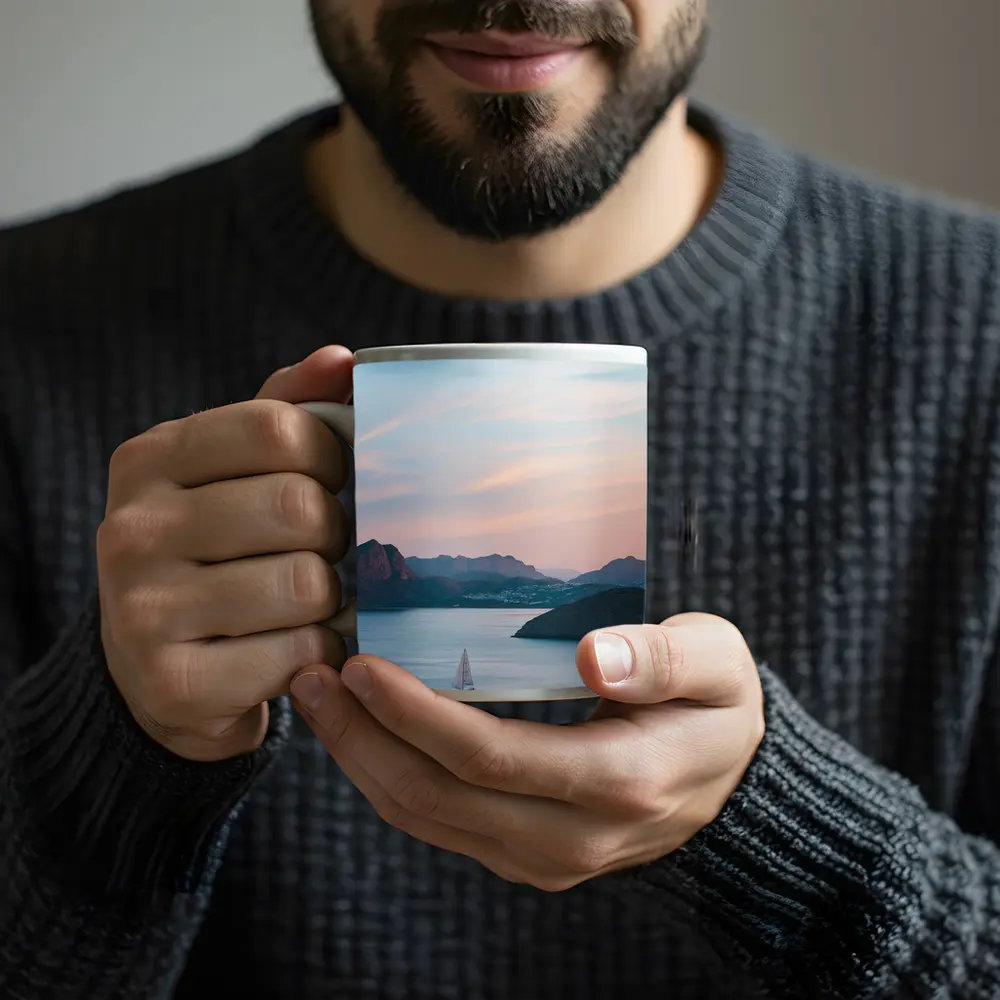 Friends Campfire Sailboat Mountain Sunset Lake – Mugs
