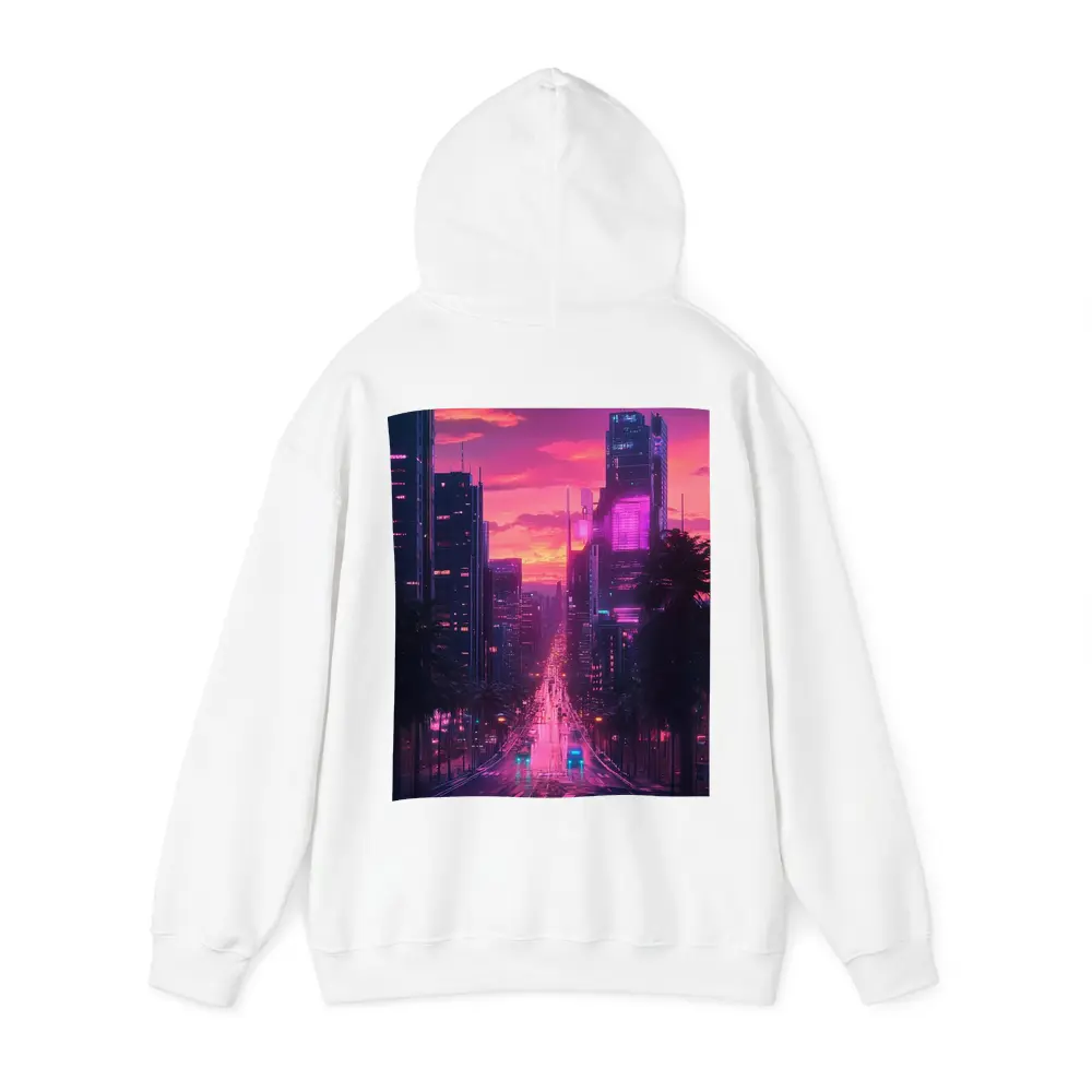 Neon City Street Pink Sunset Skyline – Hoodies