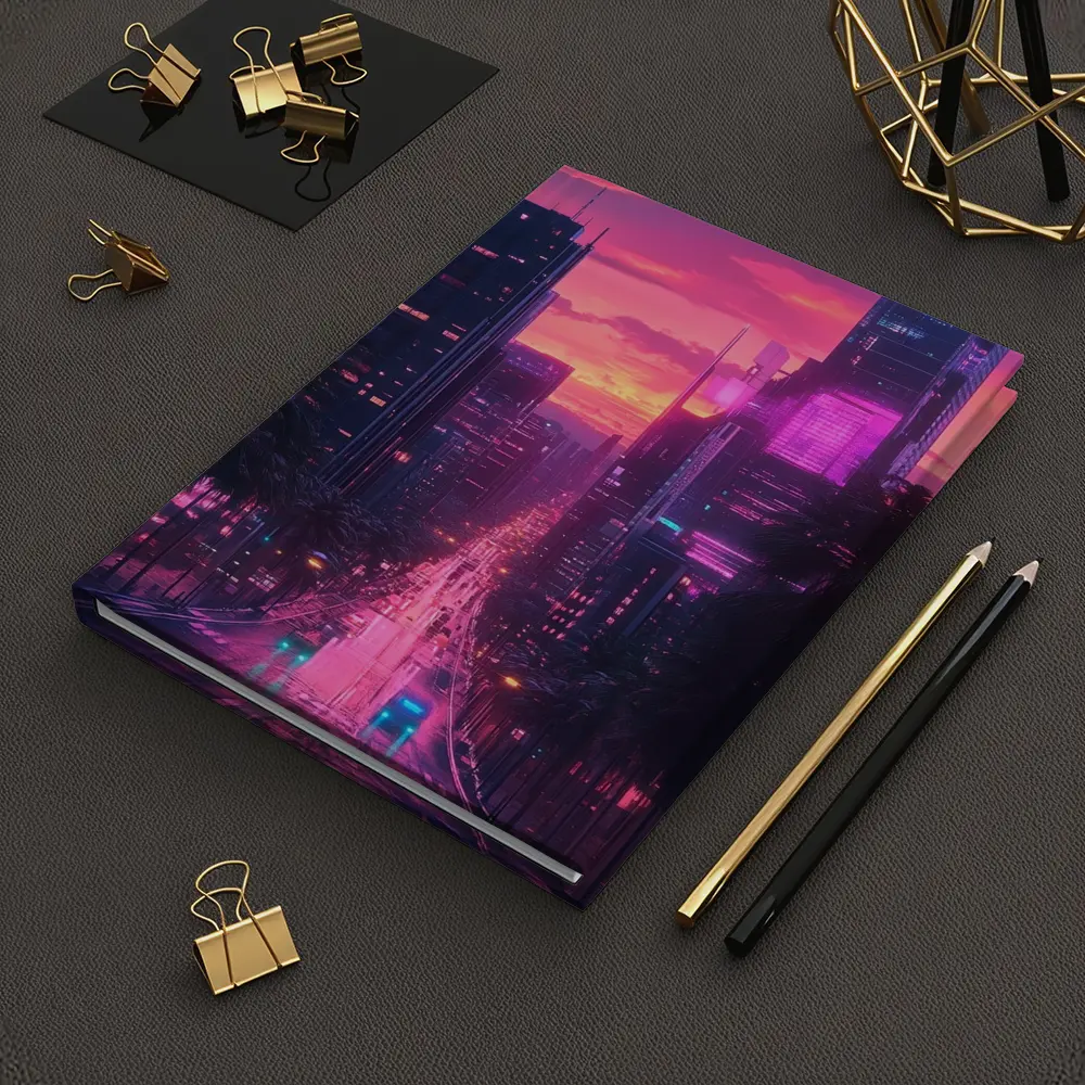 Neon City Street Pink Sunset Skyline – Notebooks