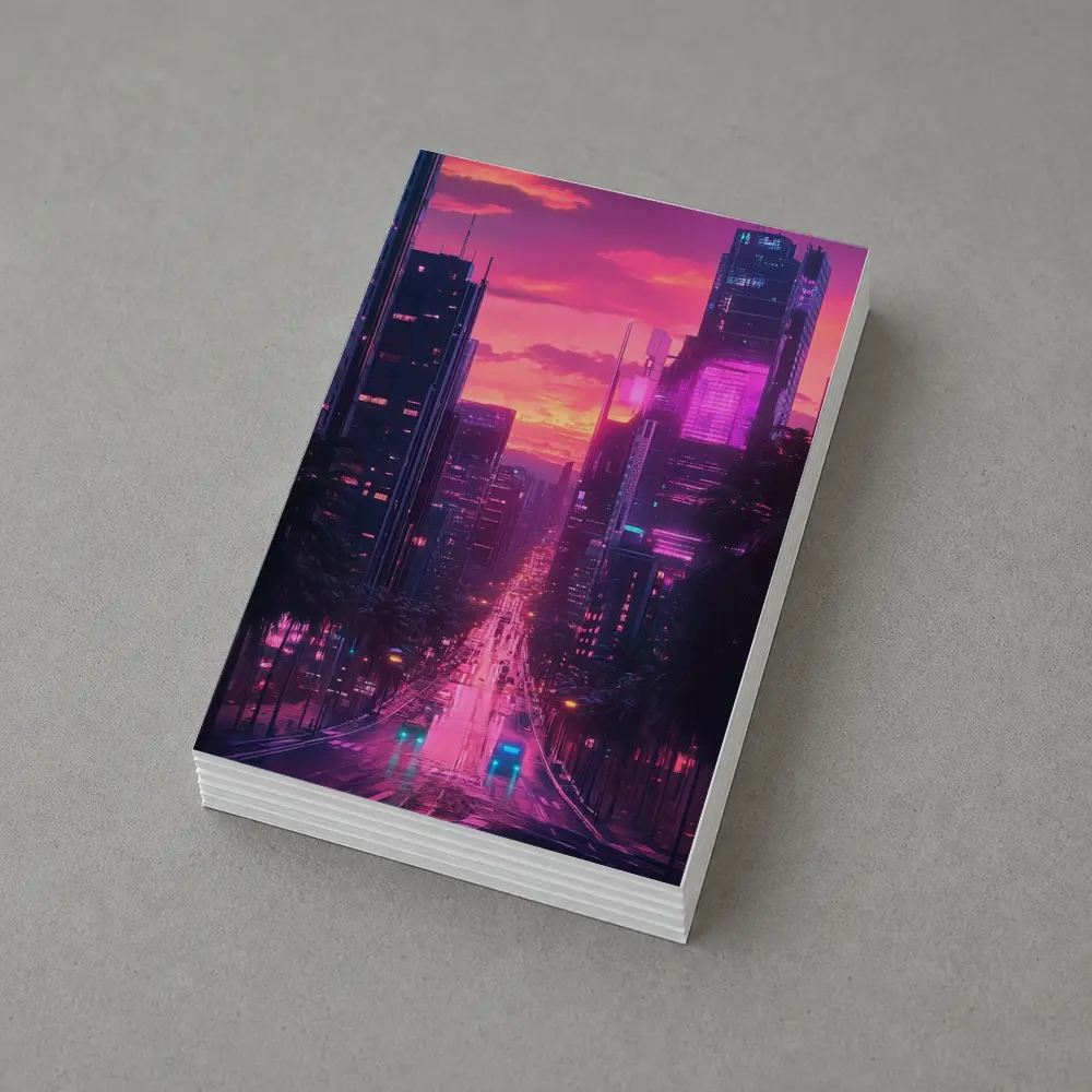 Neon City Street Pink Sunset Skyline – Postcards