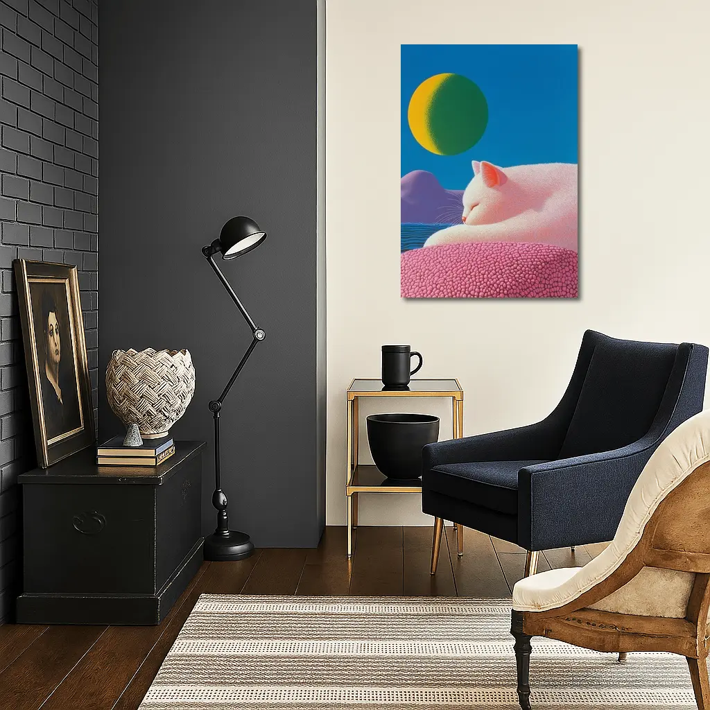 White Cat Sleeping Blue Sky Bold Art – Wall Art