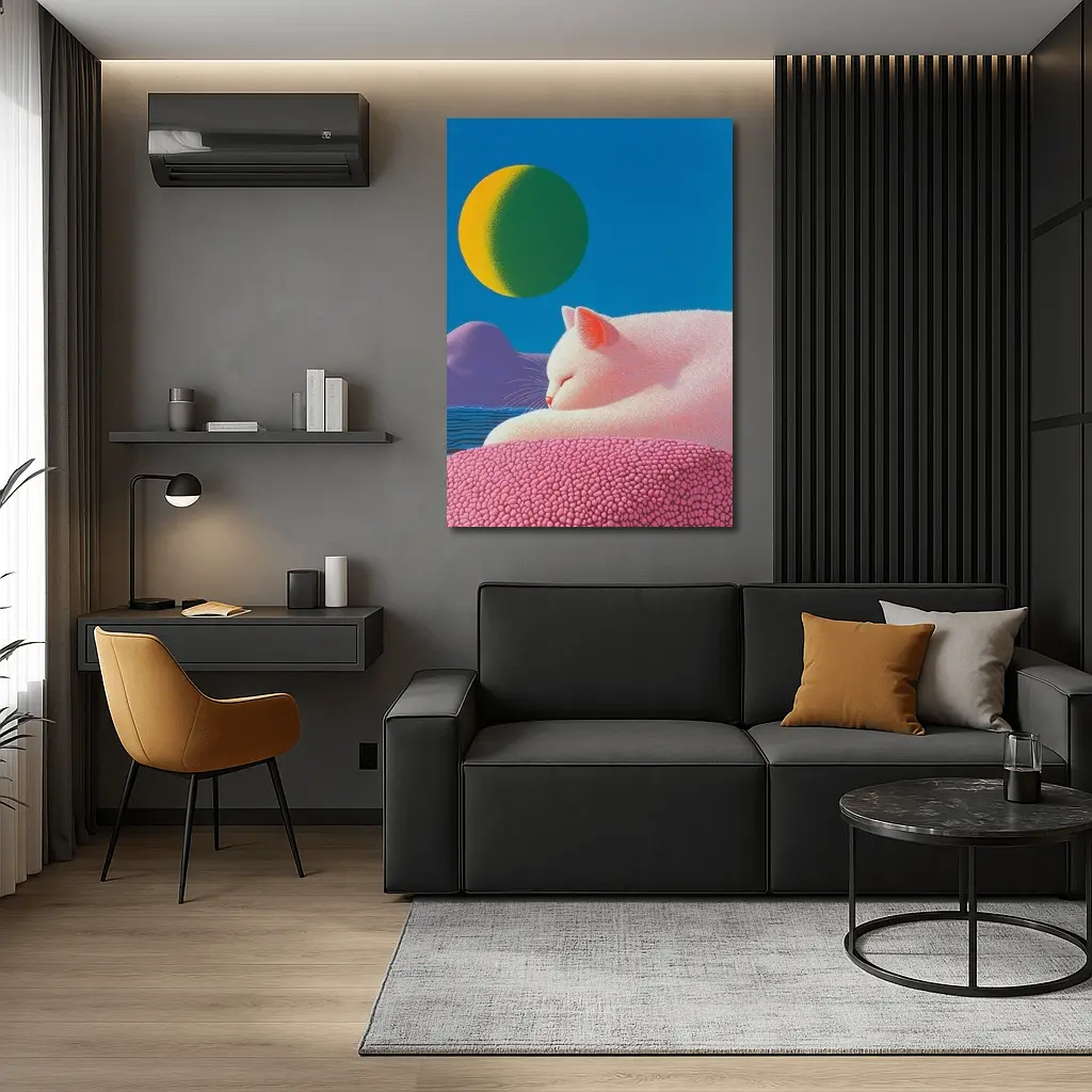 White Cat Sleeping Blue Sky Bold Art – Wall Art