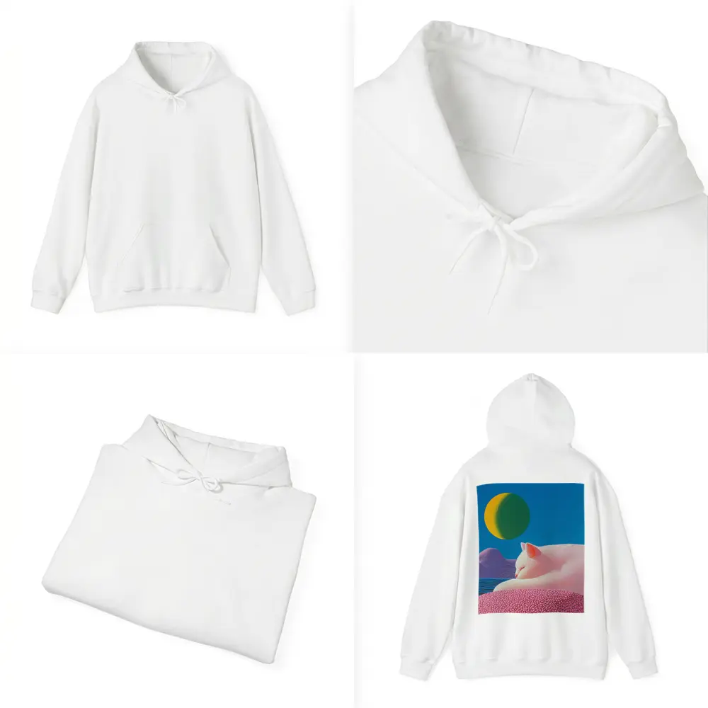 White Cat Sleeping Blue Sky Bold Art – Hoodies