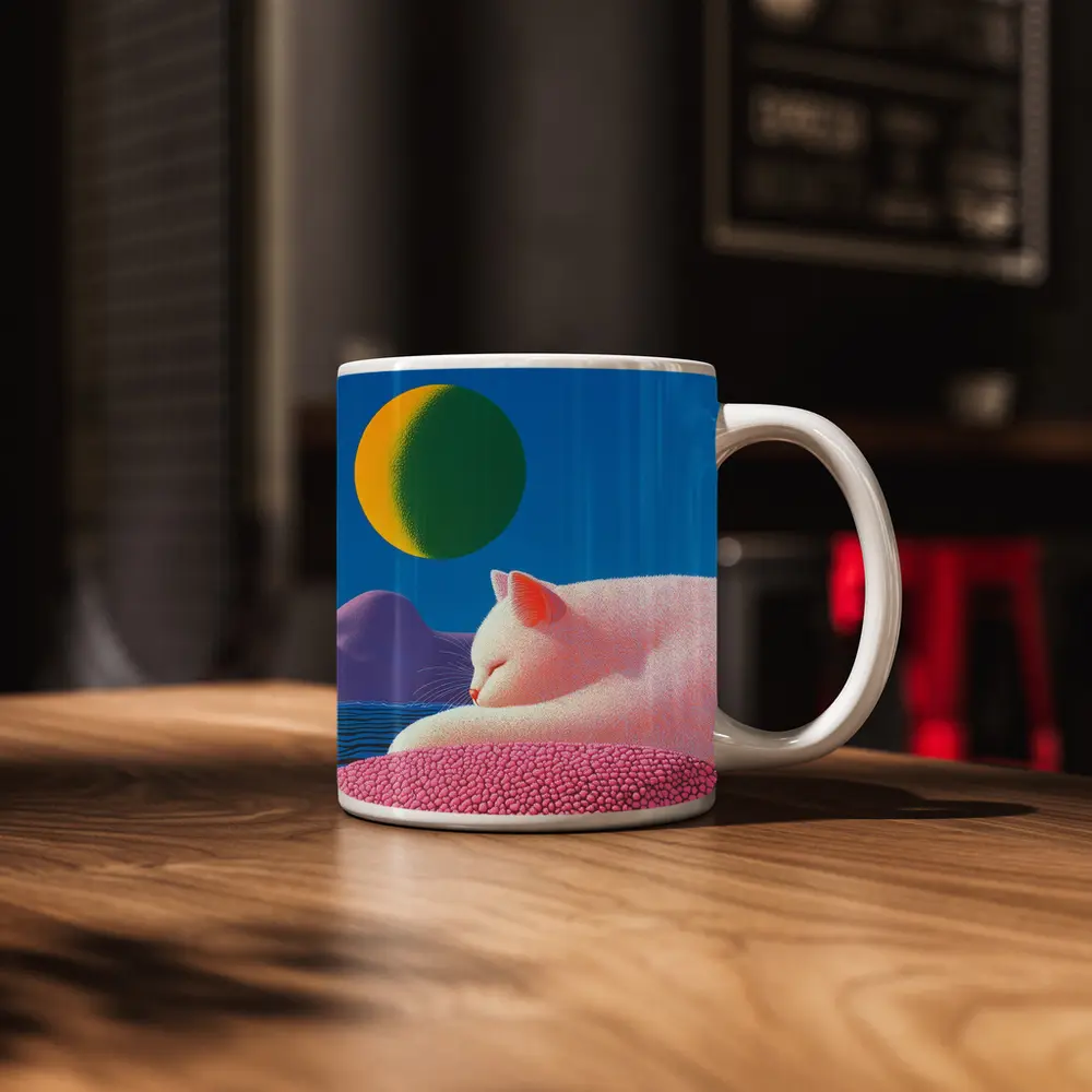 White Cat Sleeping Blue Sky Bold Art – Mugs