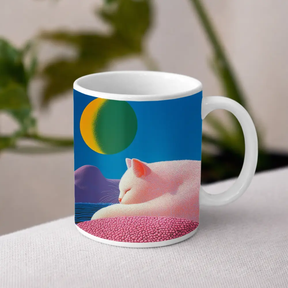 White Cat Sleeping Blue Sky Bold Art – Mugs