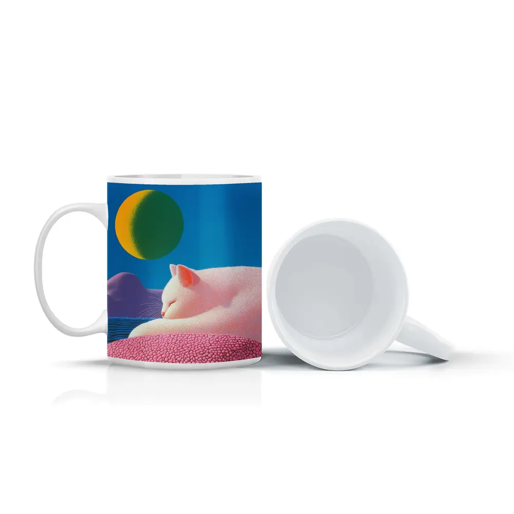 White Cat Sleeping Blue Sky Bold Art – Mugs