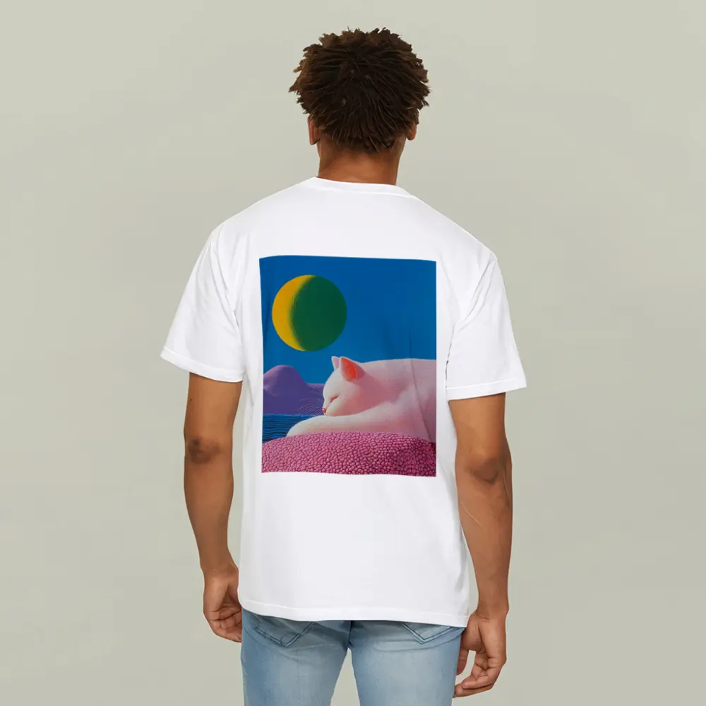 White Cat Sleeping Blue Sky Bold Art – T-Shirts
