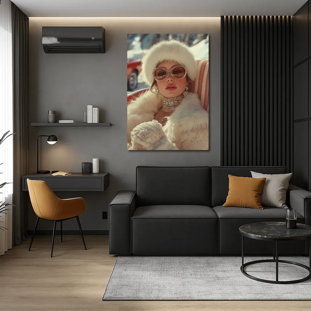 Glamorous Woman Fur Coat Winter Snow Setting – Wall Art