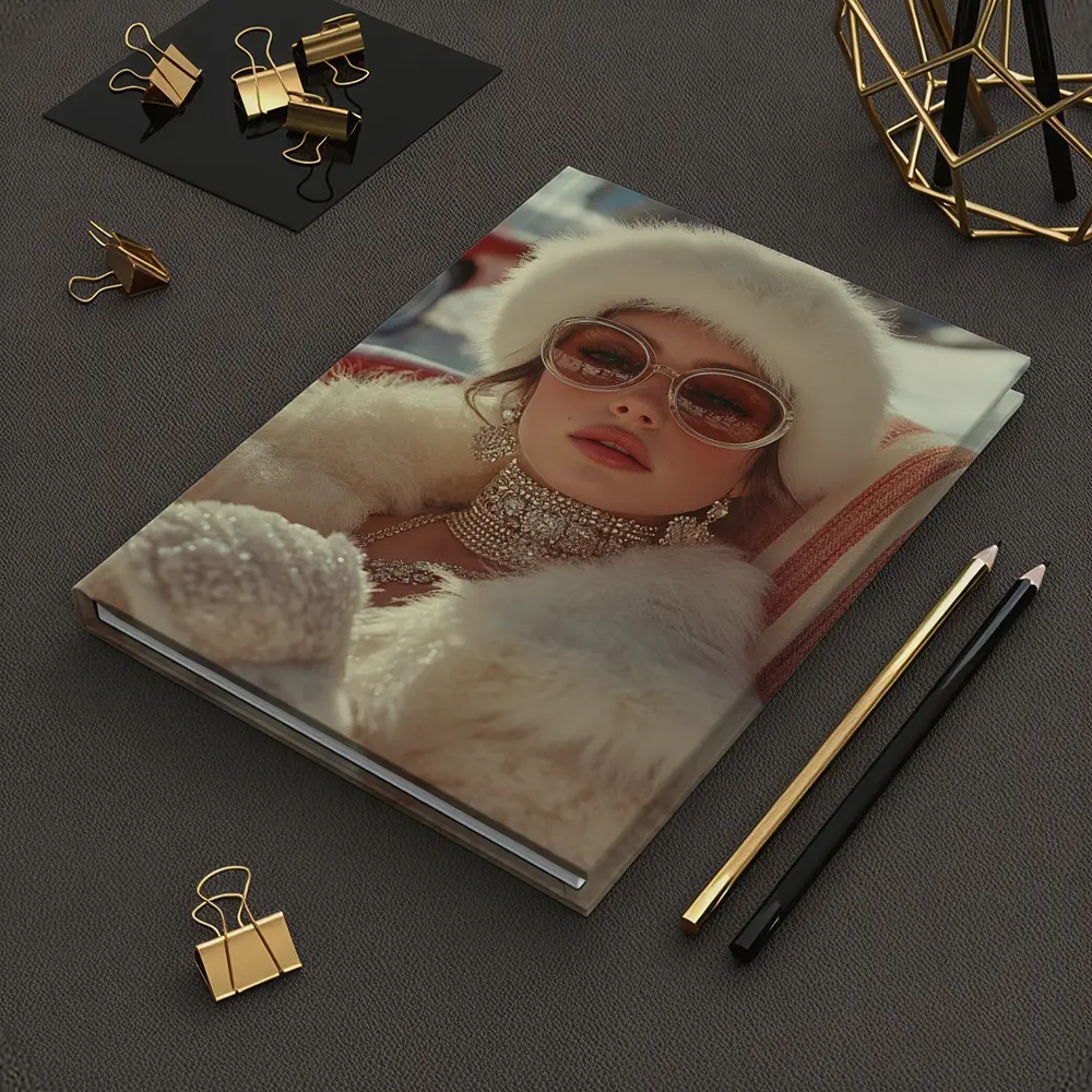 Glamorous Woman Fur Coat Winter Snow Setting – Notebooks
